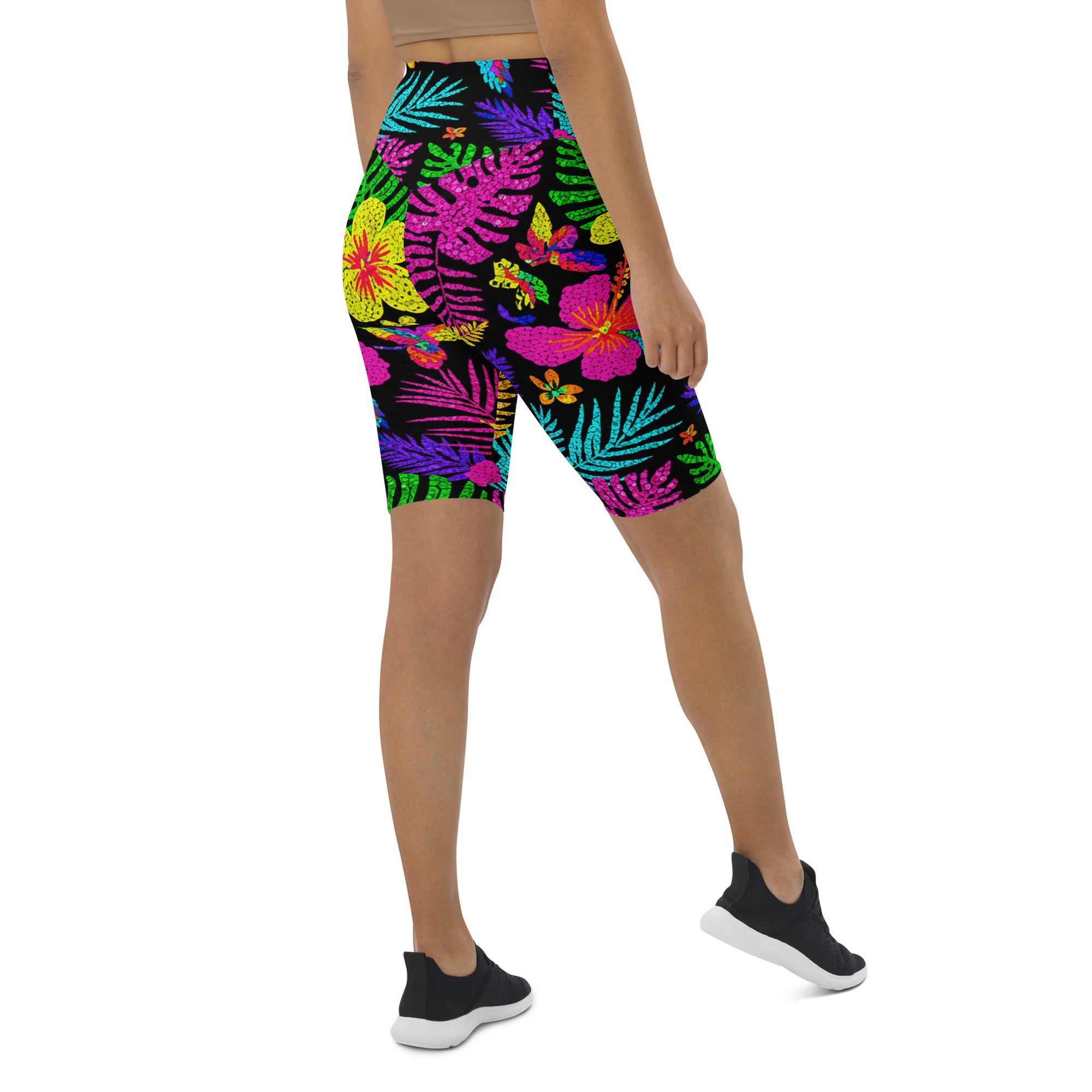 Rainbow Paillette Tropical Bike Shorts | GearBunch