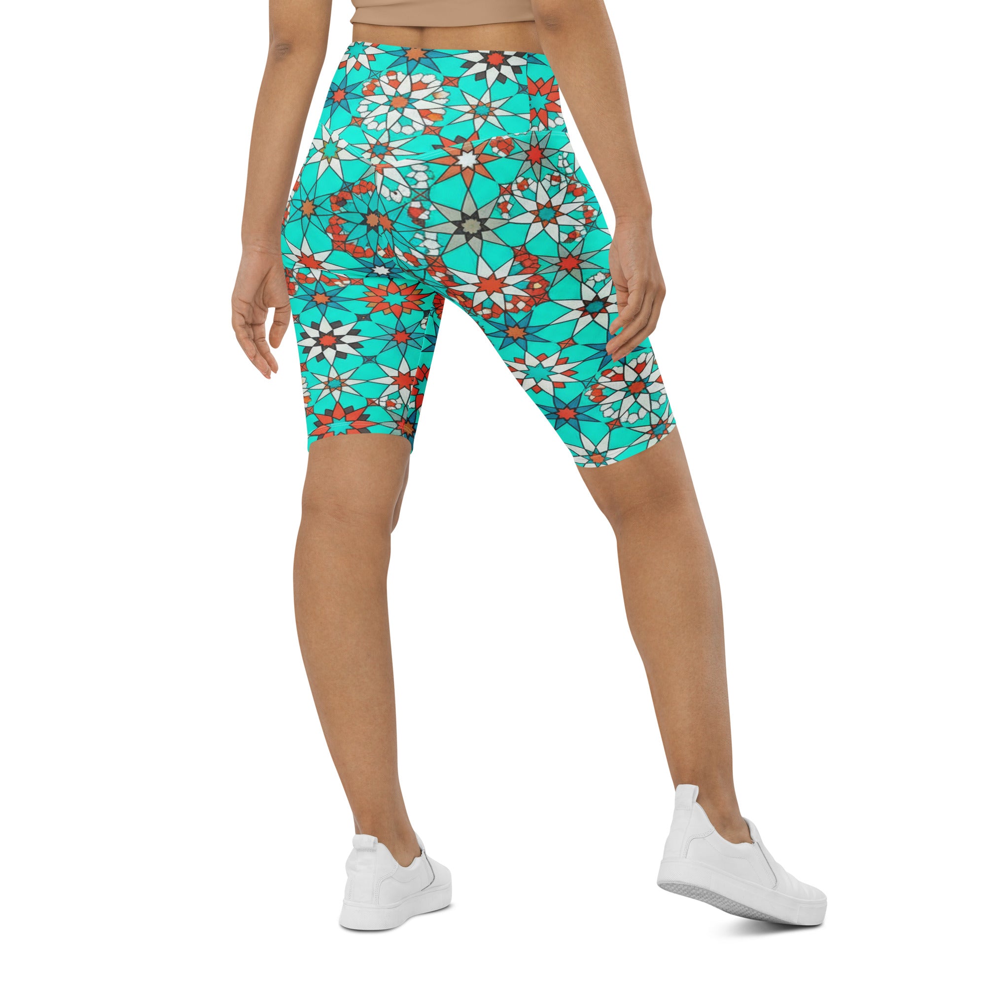 Zellige Turquoise Coral Bike Shorts | GearBunch