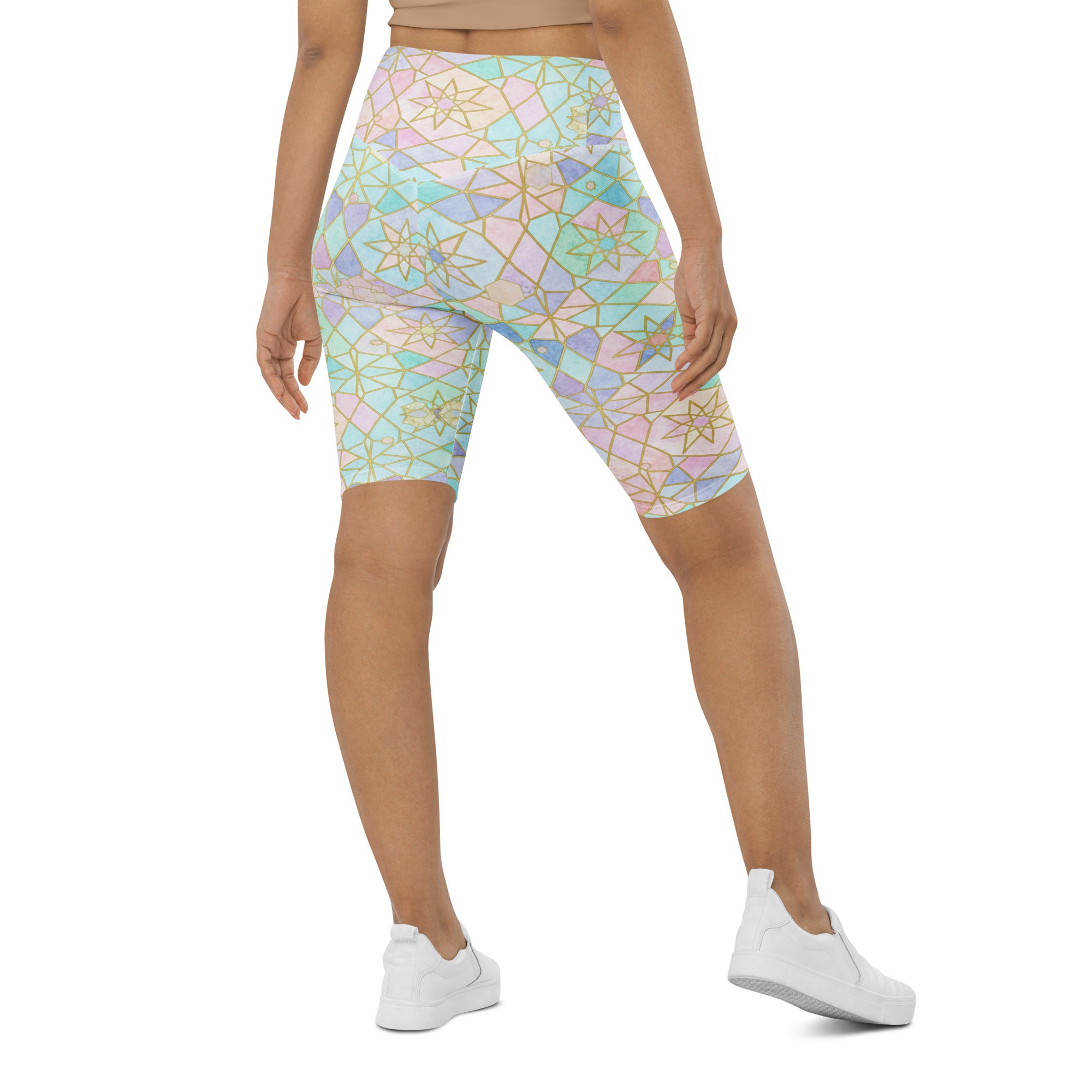 Arabic Watercolour Pastel Rainbow Bike Shorts | GearBunch