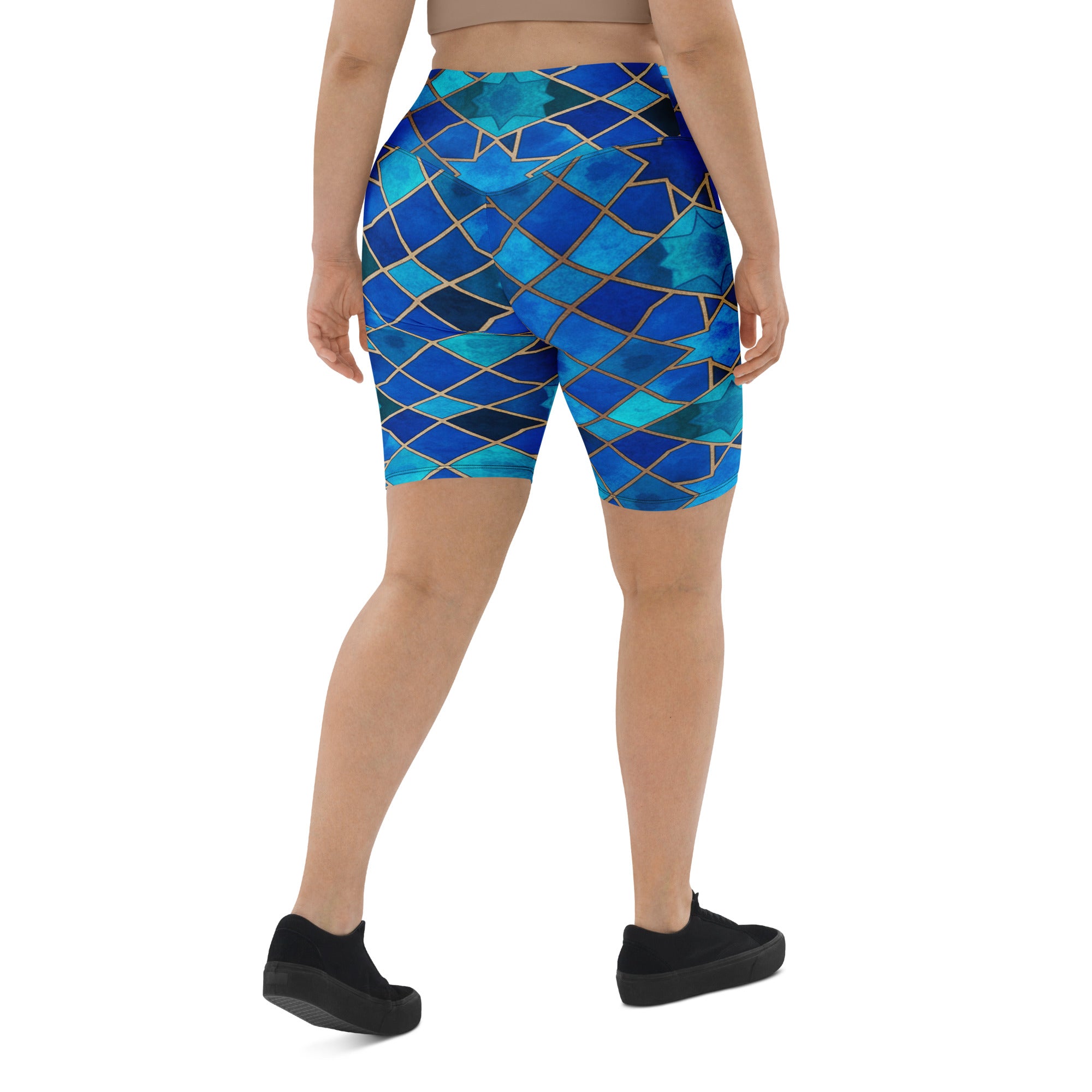Arabic Watercolour Sapphire Bronze Bike Shorts | GearBunch