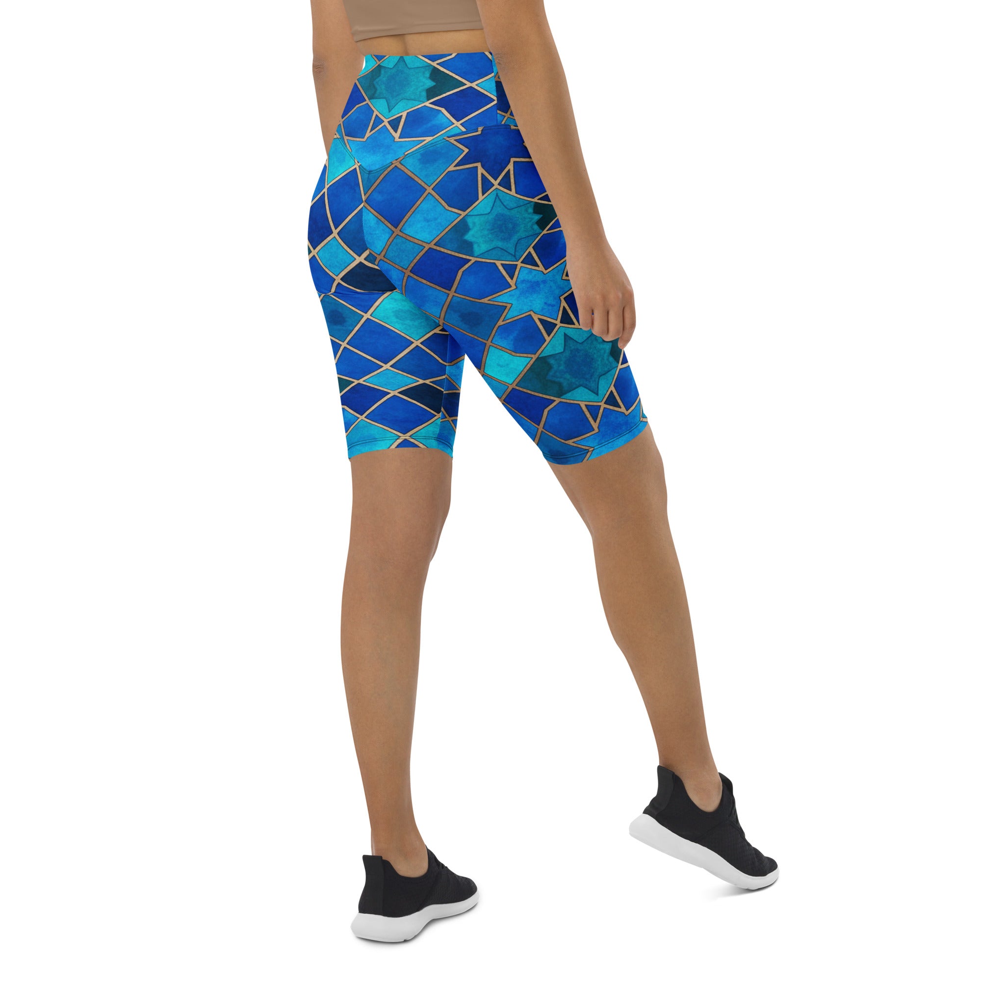Arabic Watercolour Sapphire Bronze Bike Shorts | GearBunch