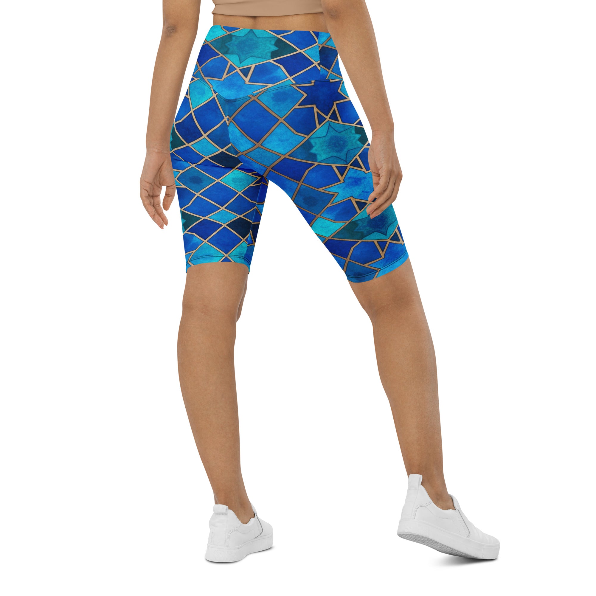 Arabic Watercolour Sapphire Bronze Bike Shorts | GearBunch