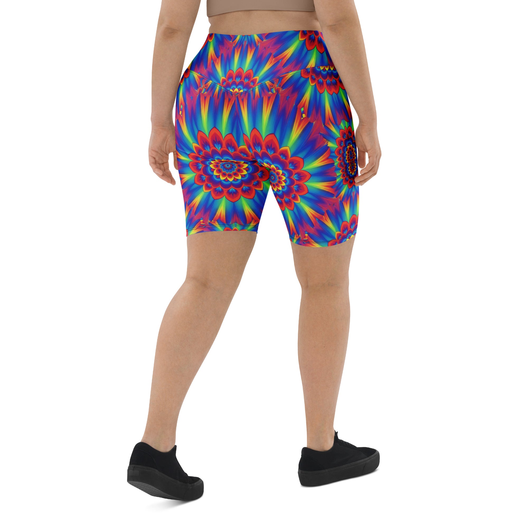 Psychedelic Neon Rainbow Burst Bike Shorts | GearBunch