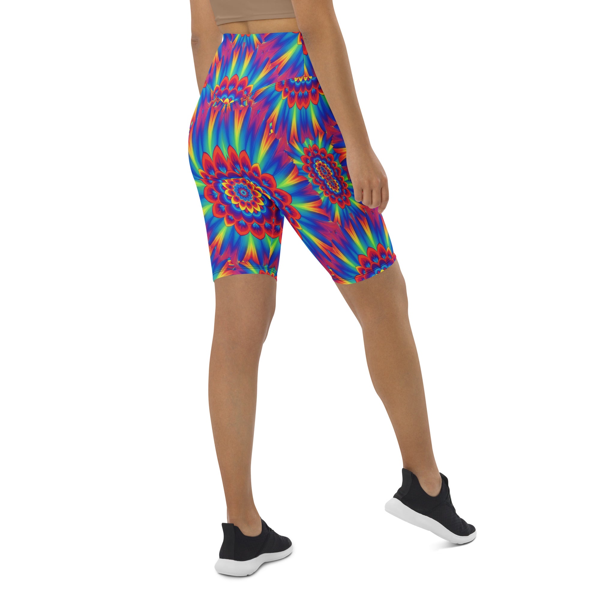 Psychedelic Neon Rainbow Burst Bike Shorts | GearBunch