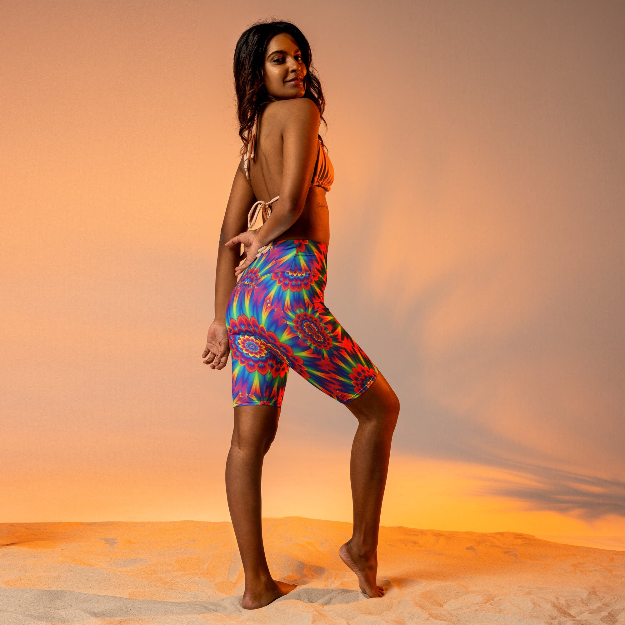 Psychedelic Neon Rainbow Burst Bike Shorts | GearBunch