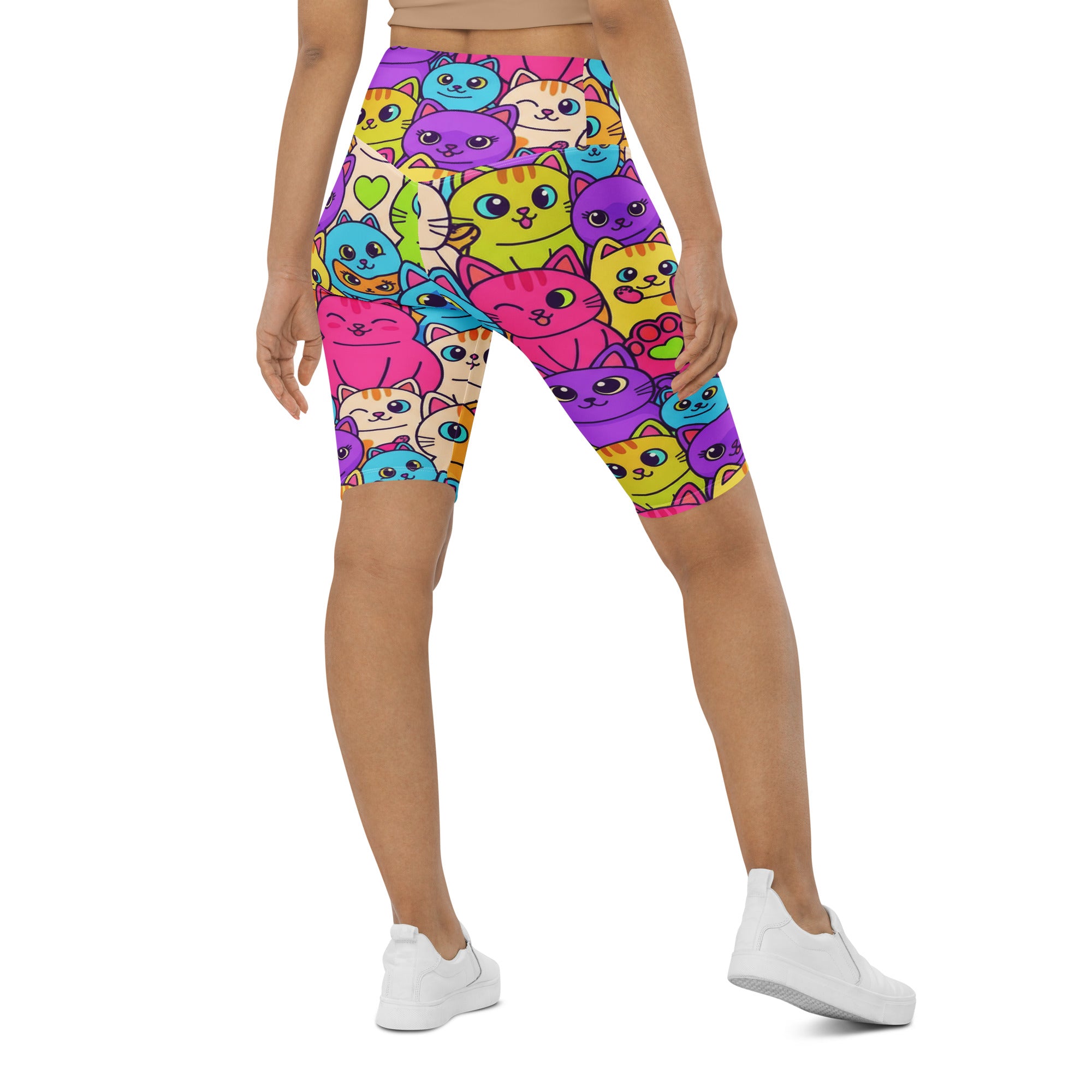 Vibrant Cats Everywhere Bike Shorts | GearBunch