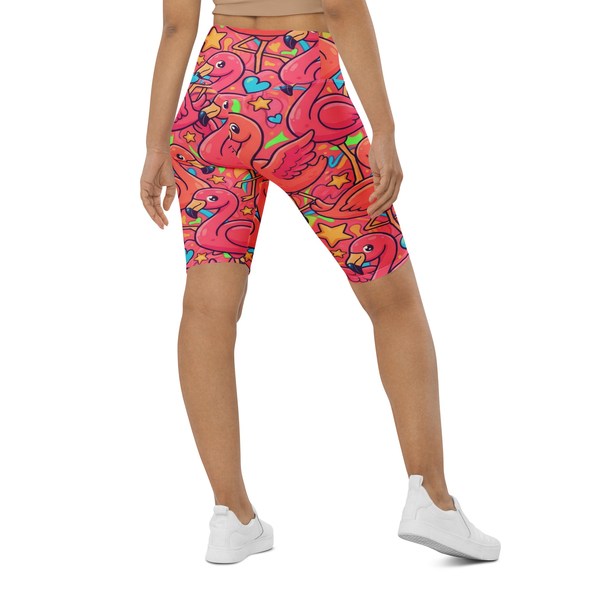Vibrant Flamingo Flock Bike Shorts | GearBunch