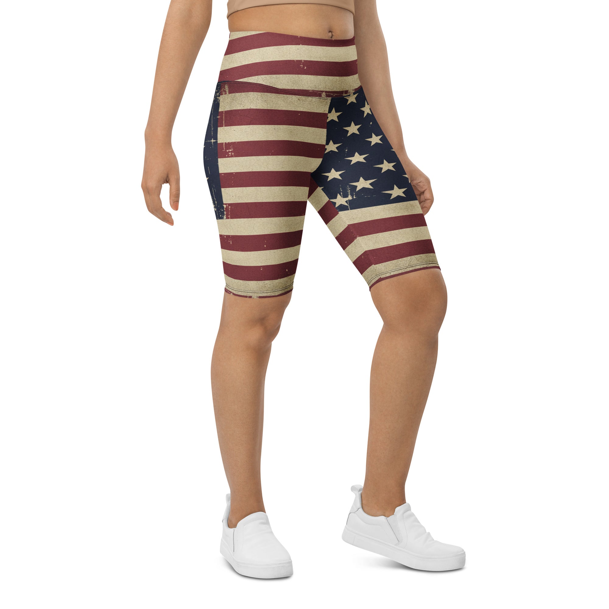 Vintage Distressed American Flag Bike Shorts | GearBunch