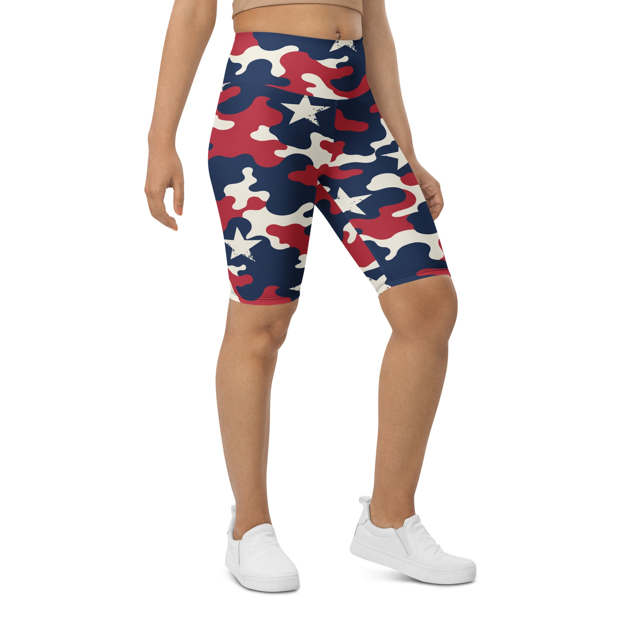 Red White Blue Camo Stars Bike Shorts | GearBunch