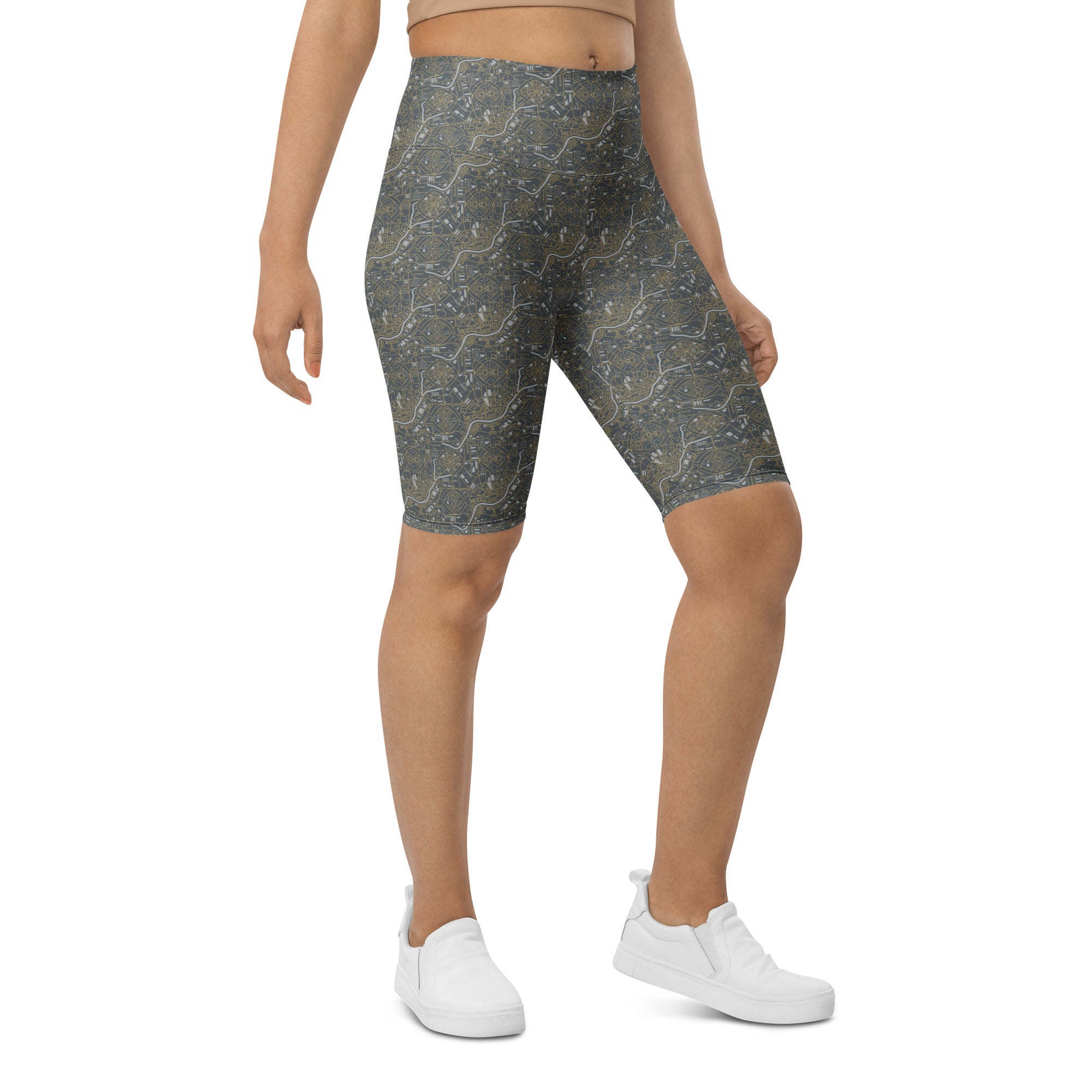 Paris Map Grey Gold Bike Shorts | GearBunch