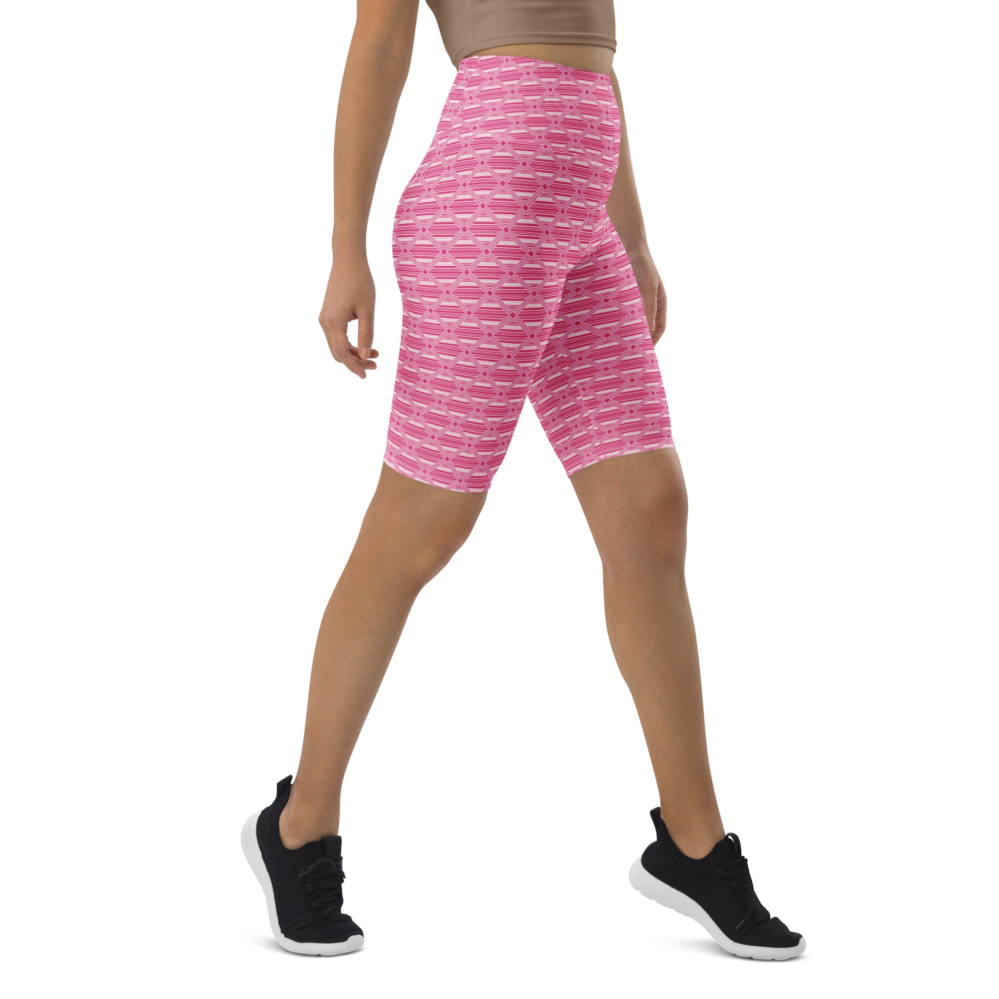 Pink Preppy Stripes Bike Shorts | GearBunch