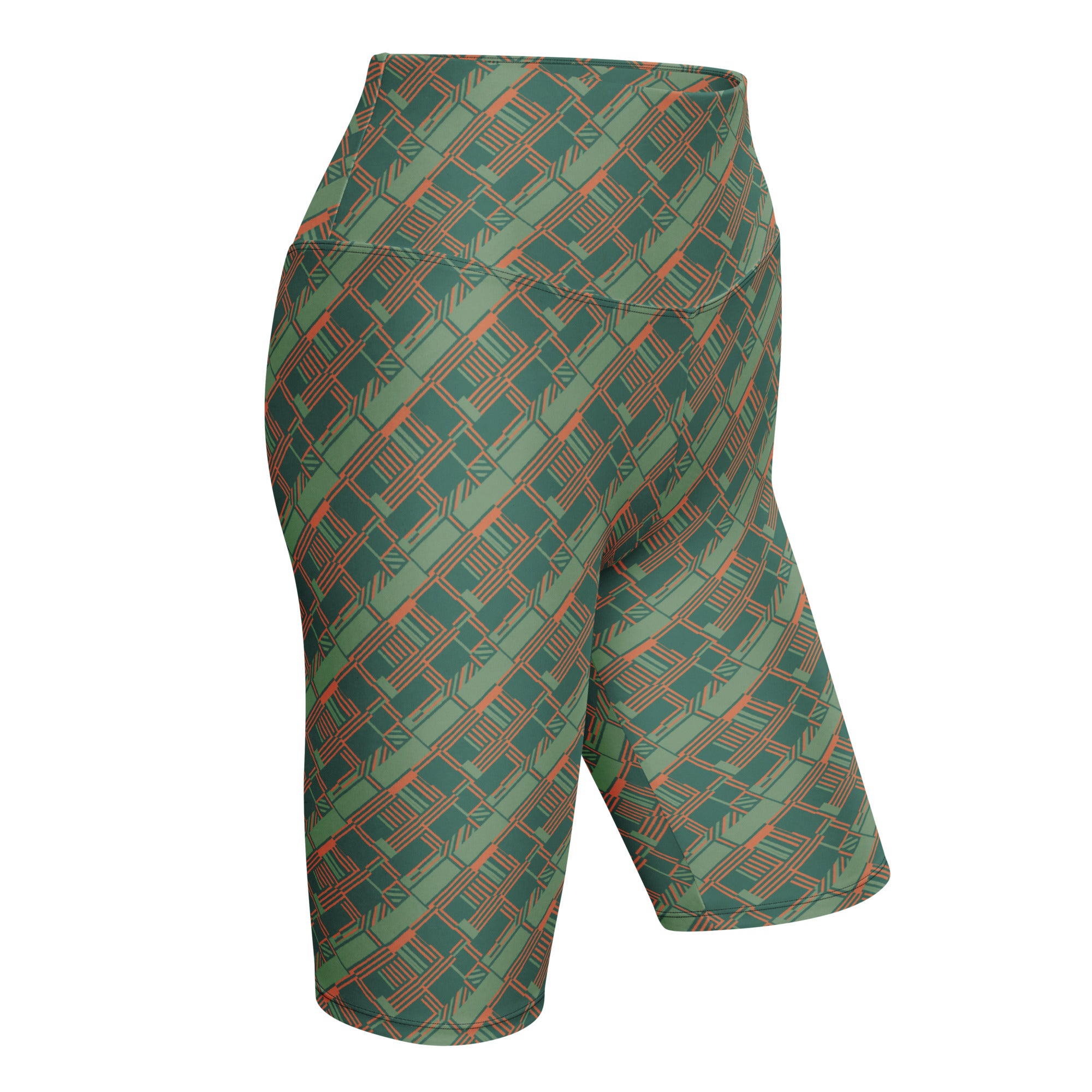 Green Terracotta Stripes Bike Shorts | GearBunch