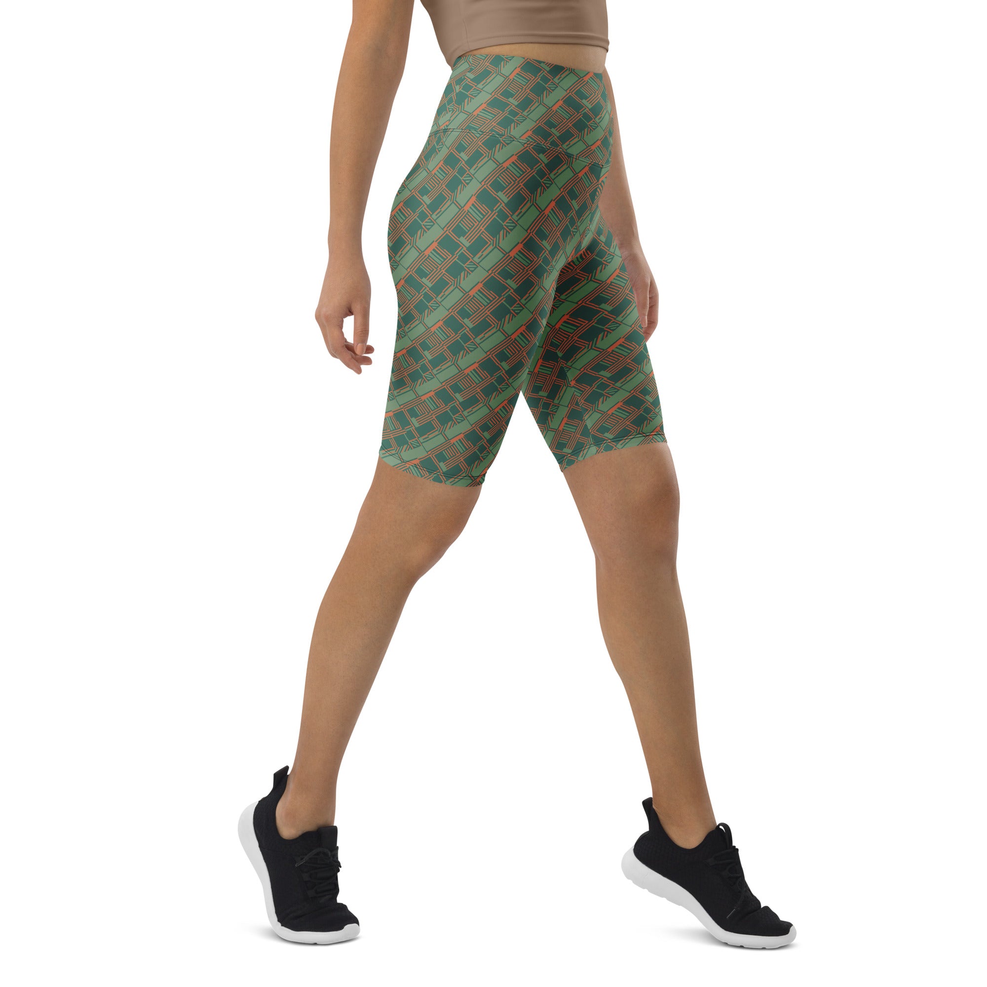 Green Terracotta Stripes Bike Shorts | GearBunch