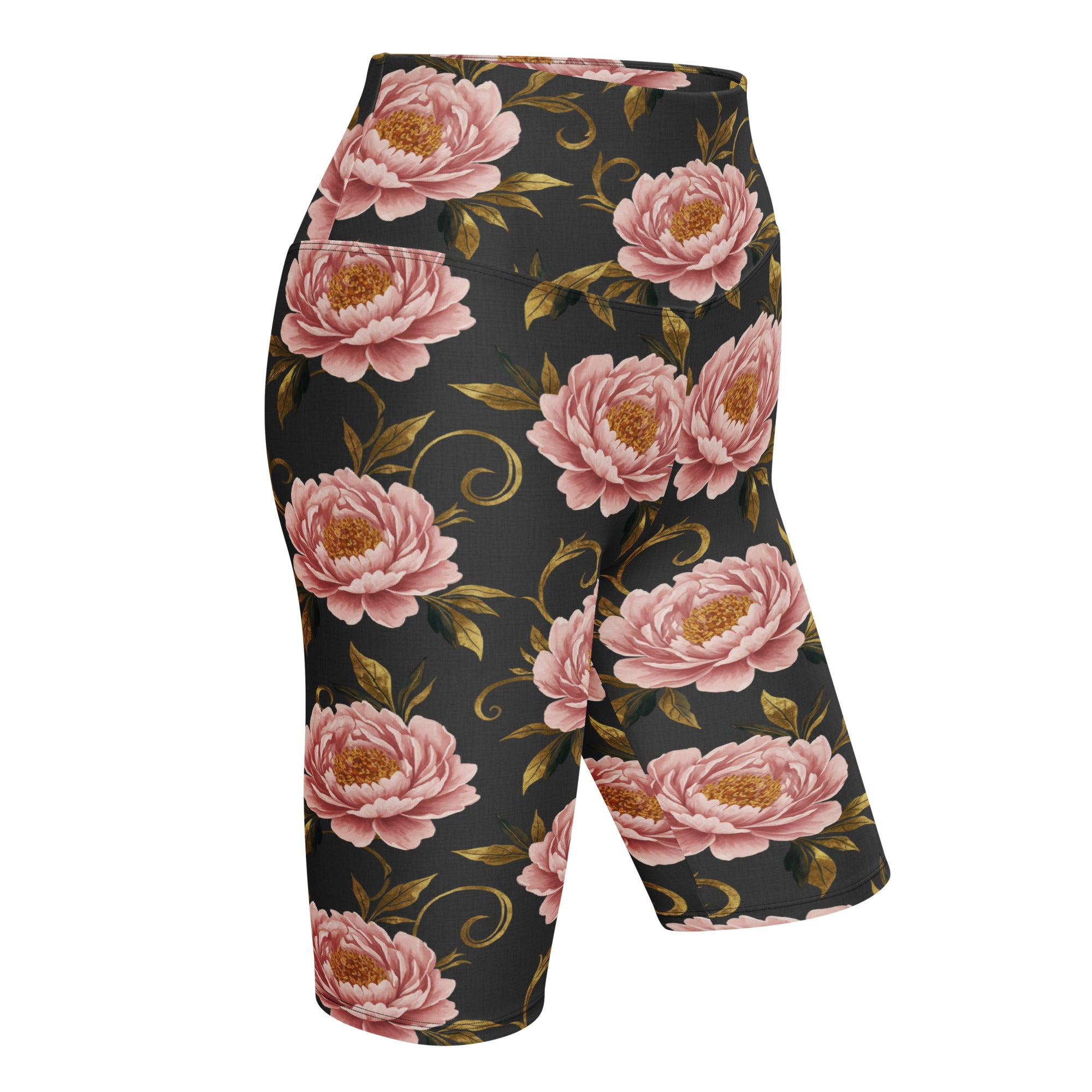 Blush Peonies and Gold Bike Shorts | GearBunch