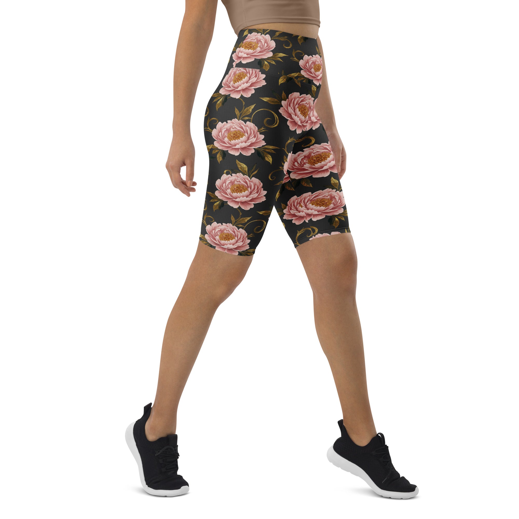 Blush Peonies and Gold Bike Shorts | GearBunch