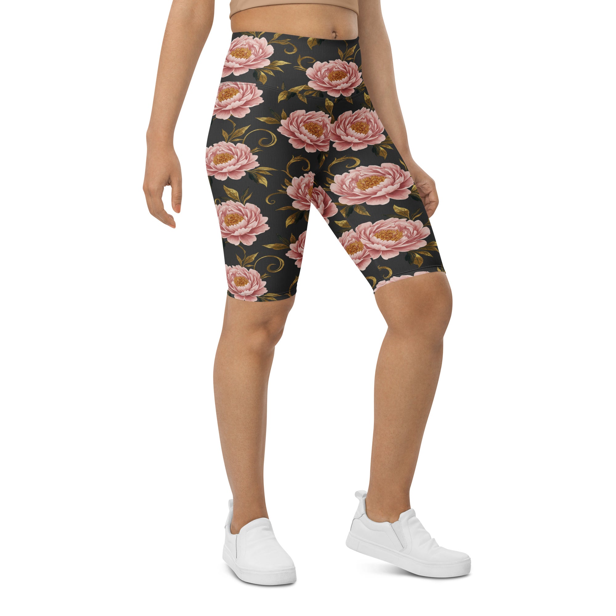 Blush Peonies and Gold Bike Shorts | GearBunch