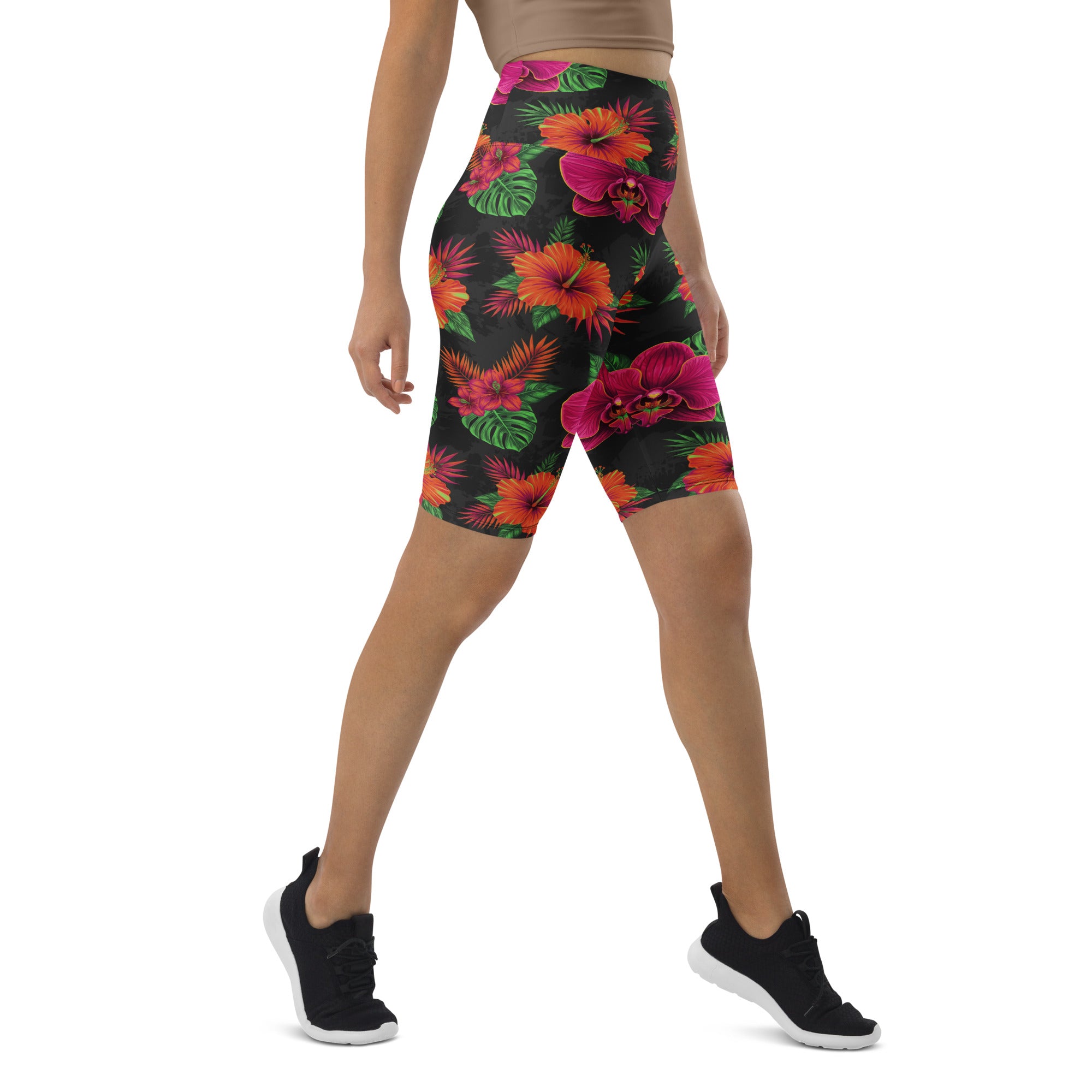 Neon Tropical Flowers Bike Shorts | GearBunch