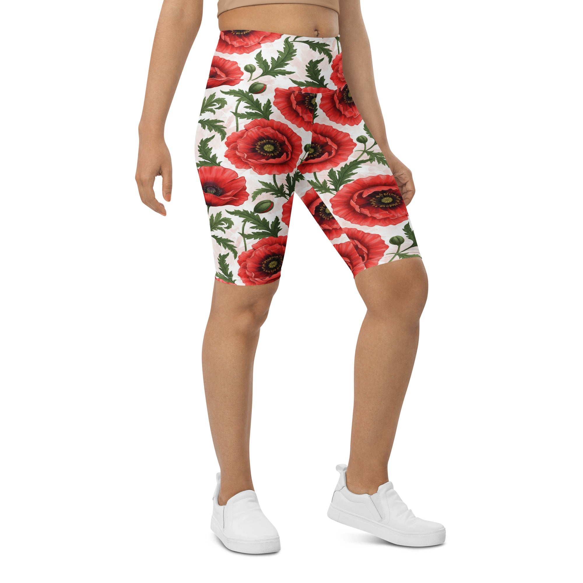 Whimsical Garden Poppies Bike Shorts | GearBunch