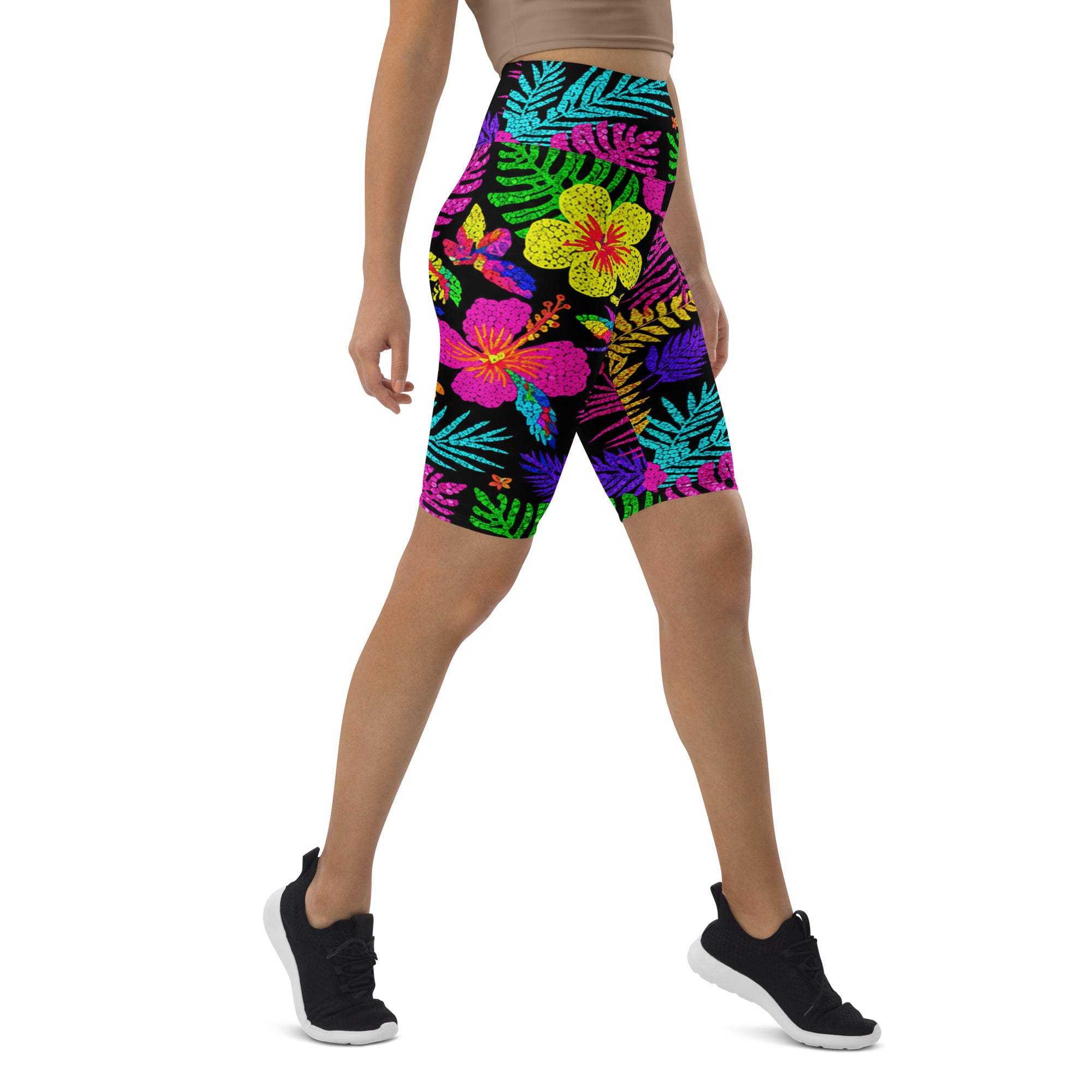 Rainbow Paillette Tropical Bike Shorts | GearBunch