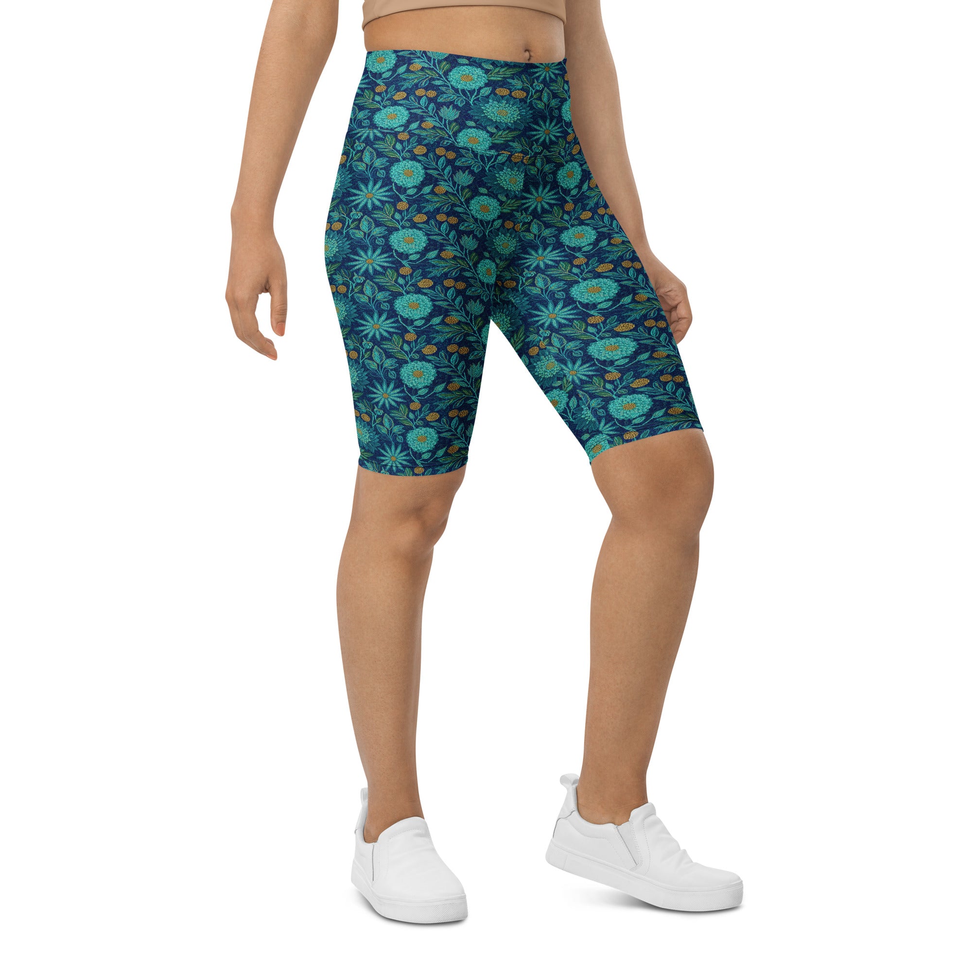 Teal Lotus Garden Bike Shorts | GearBunch