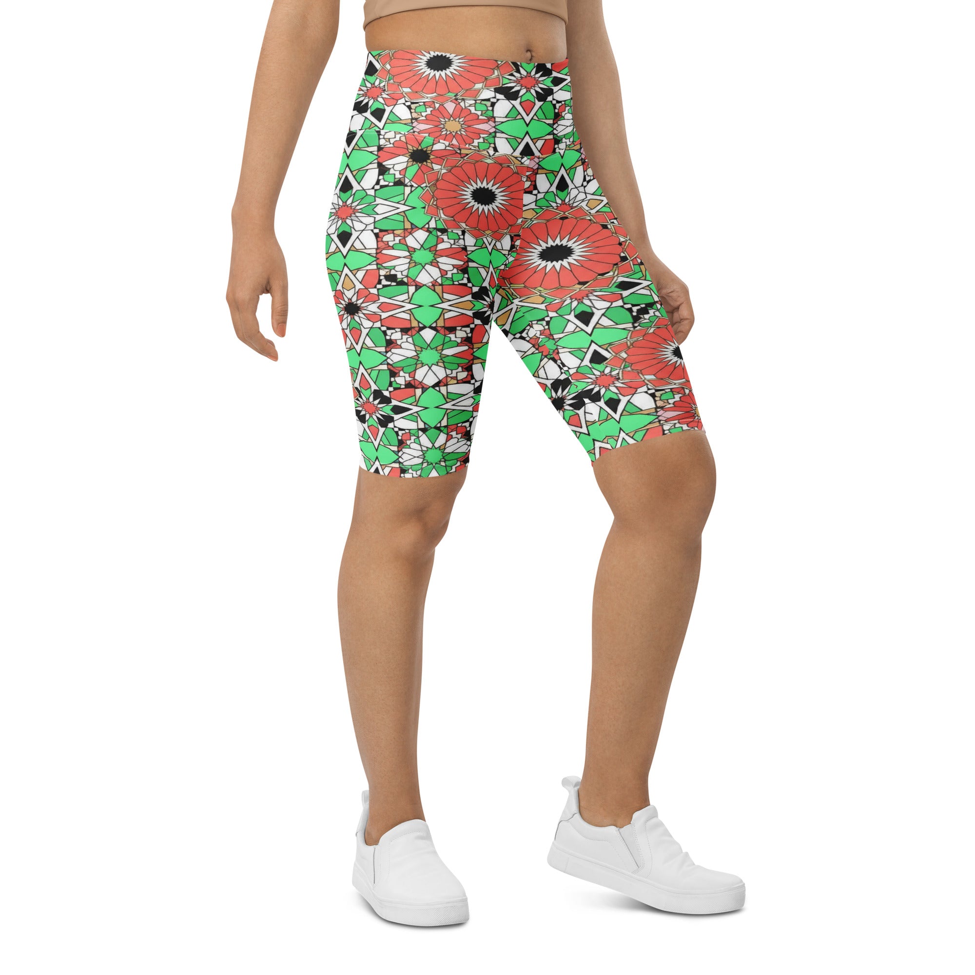 Zellige Coral Mint Bike Shorts | GearBunch
