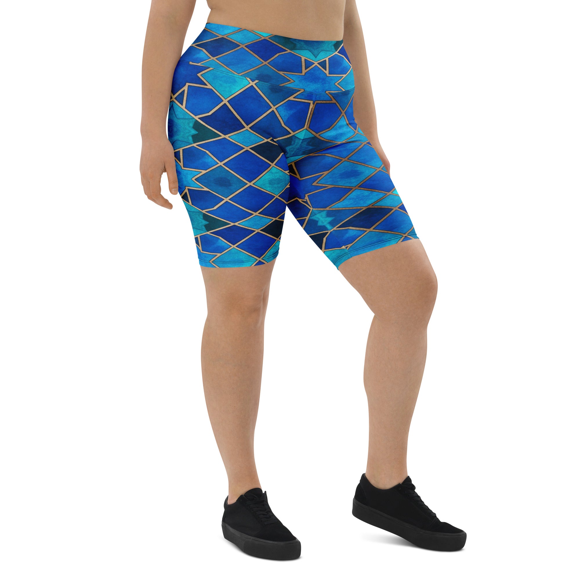 Arabic Watercolour Sapphire Bronze Bike Shorts | GearBunch