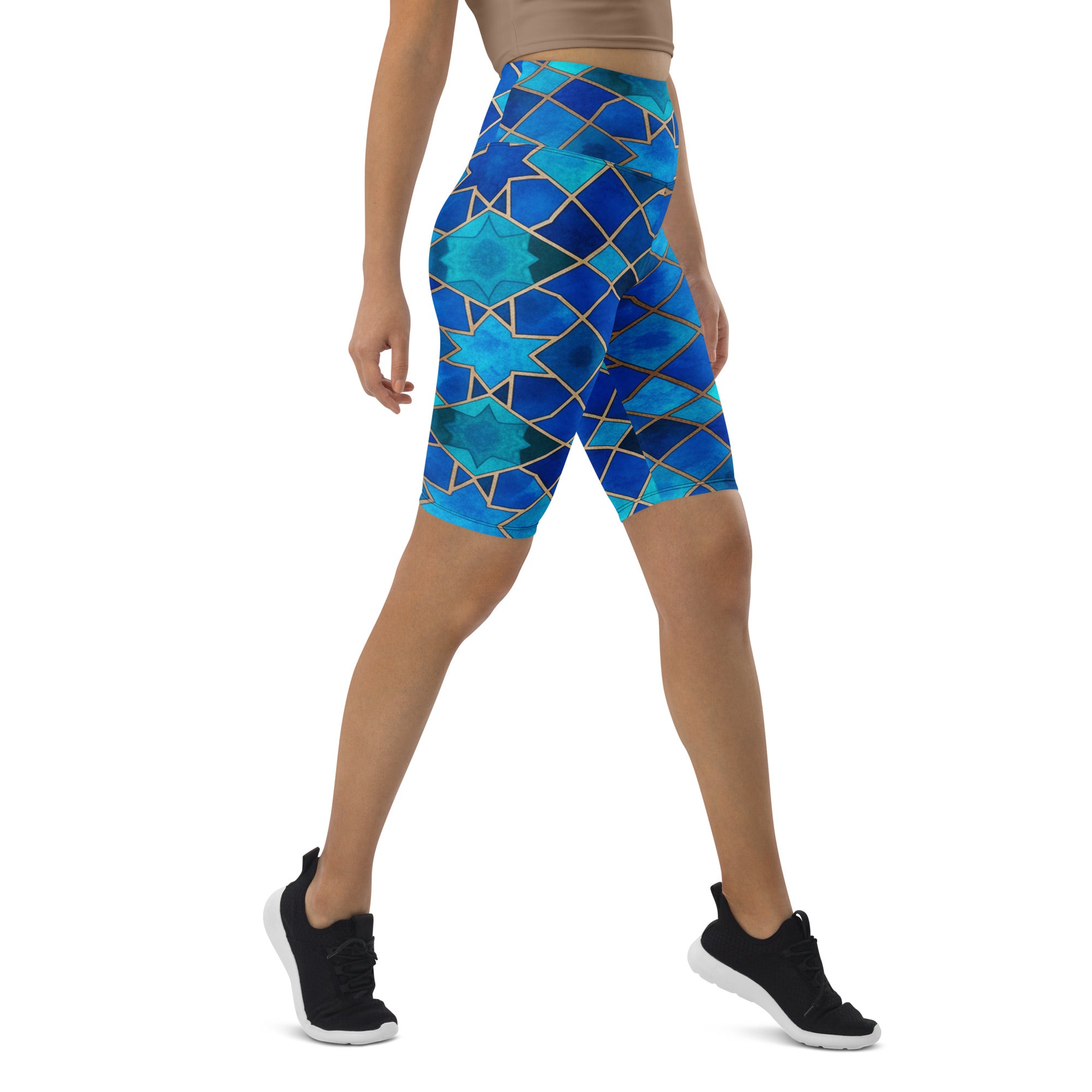 Arabic Watercolour Sapphire Bronze Bike Shorts | GearBunch