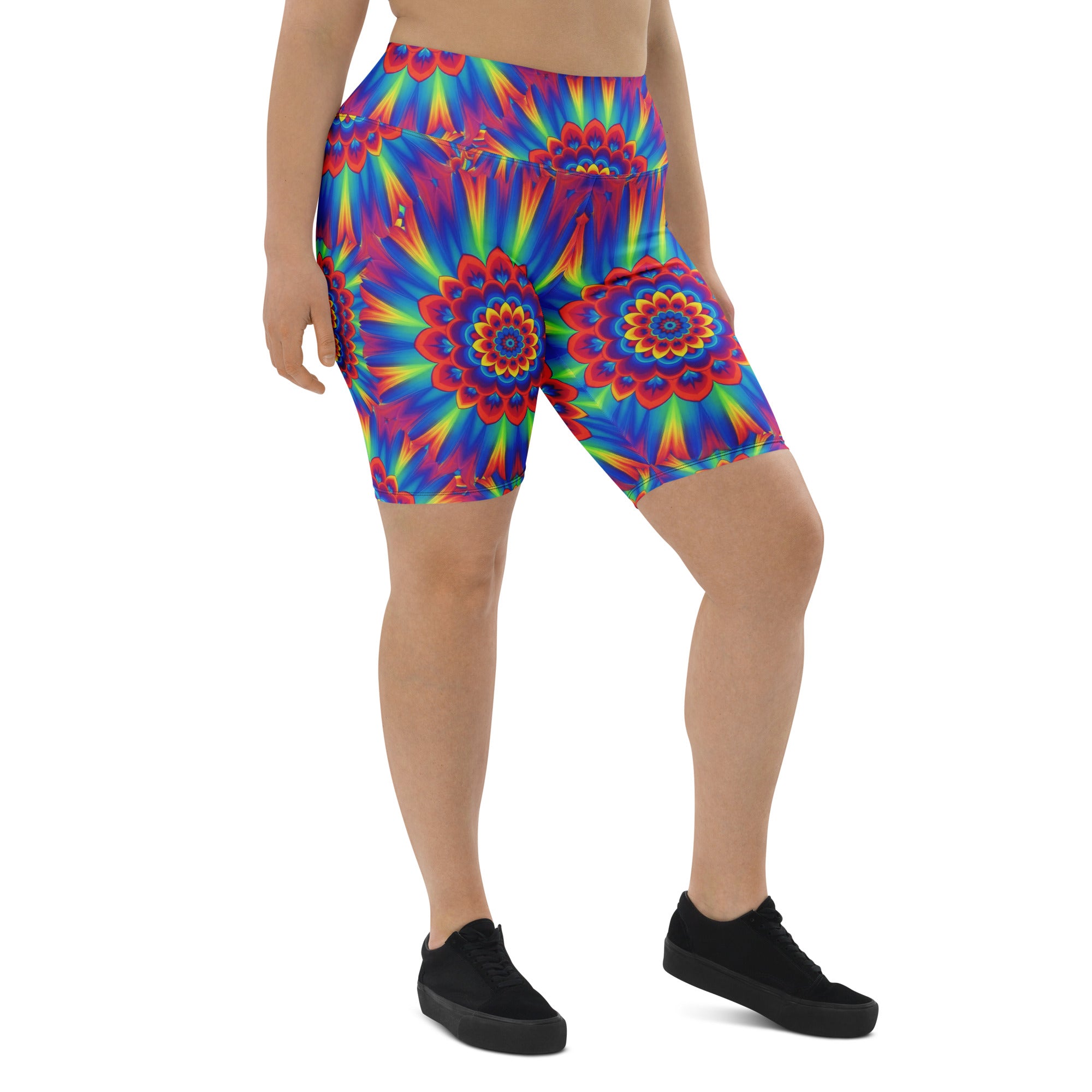 Psychedelic Neon Rainbow Burst Bike Shorts | GearBunch