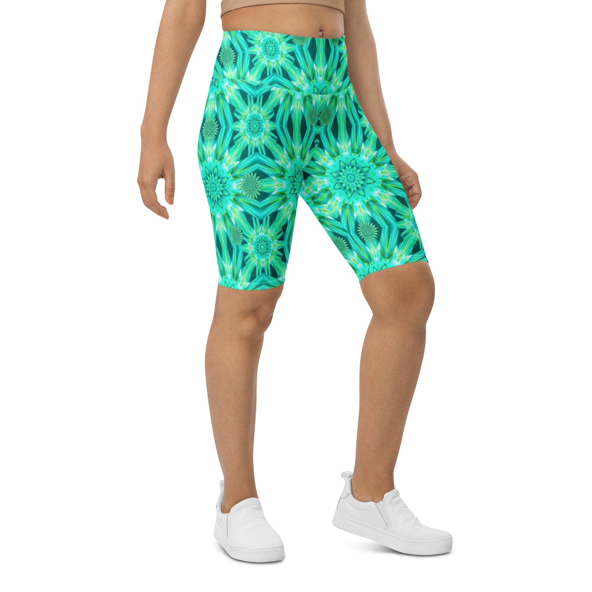 Psychedelic Mint Warp Bike Shorts | GearBunch