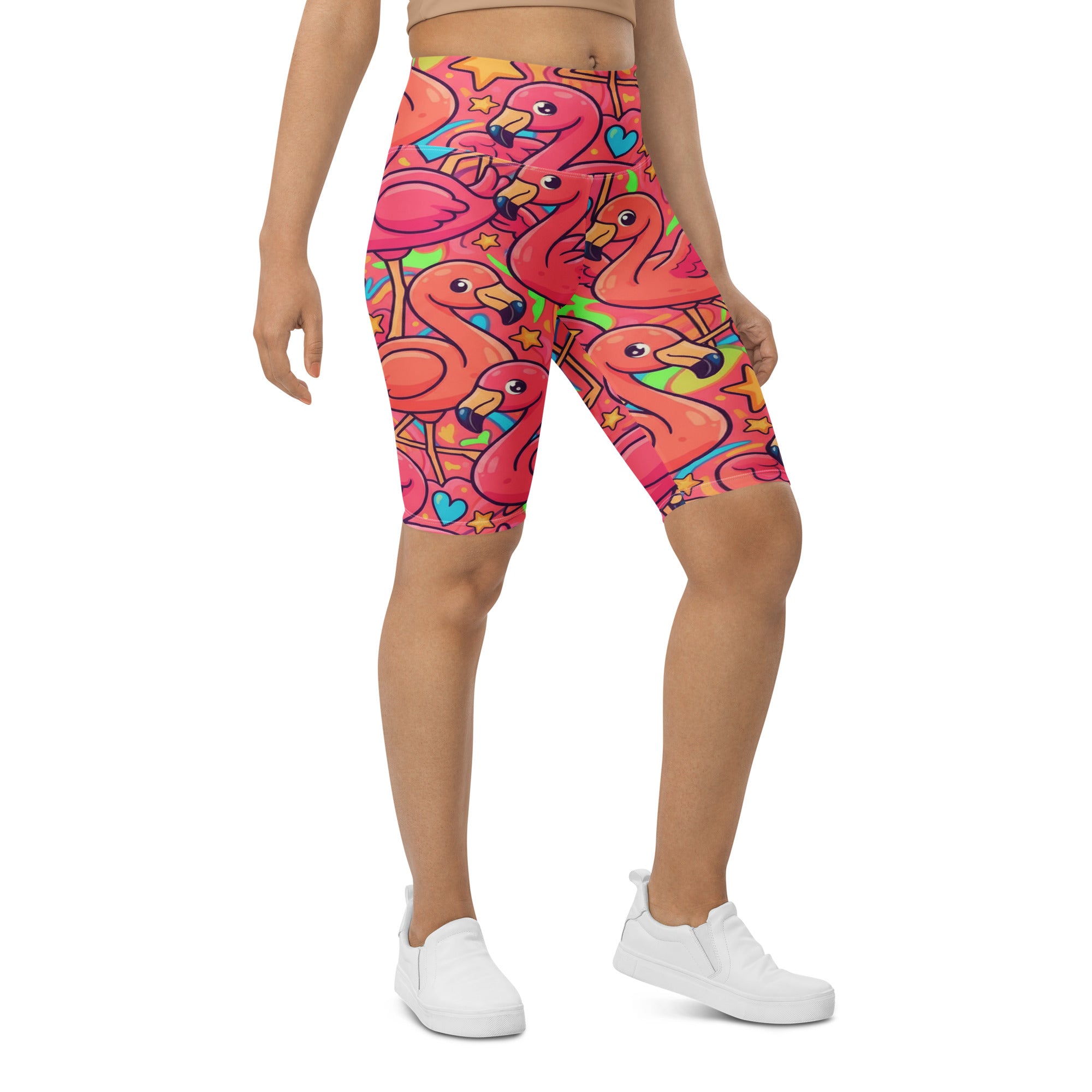 Vibrant Flamingo Flock Bike Shorts | GearBunch