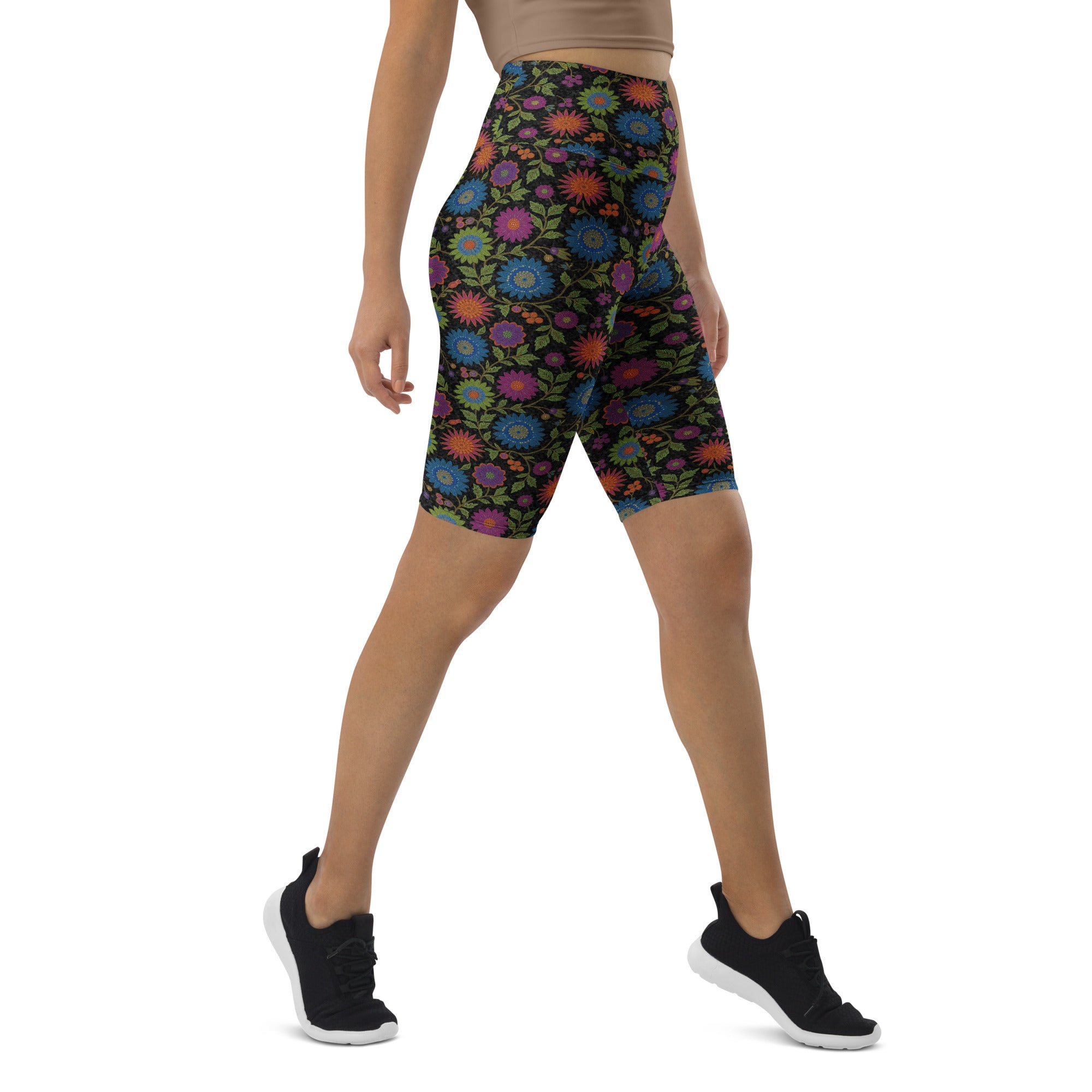 Rainbow Paillette Botanical Bike Shorts | GearBunch