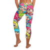 Vibrant all-over print of anime chibi characters on GearBunch Capri Leggings, perfect for workouts or casual wear.