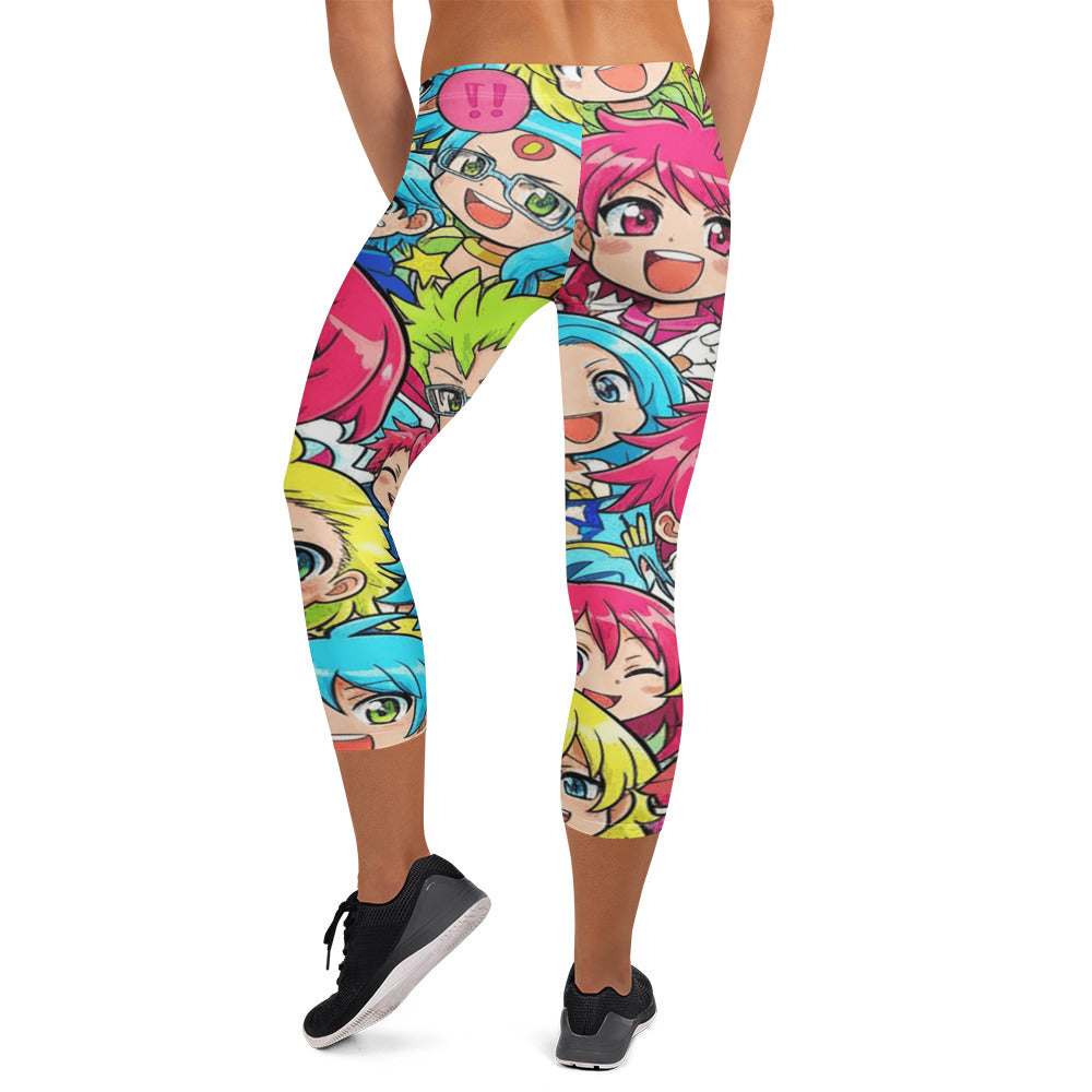 Anime Collage Chibi Party Capri Leggings | GearBunch