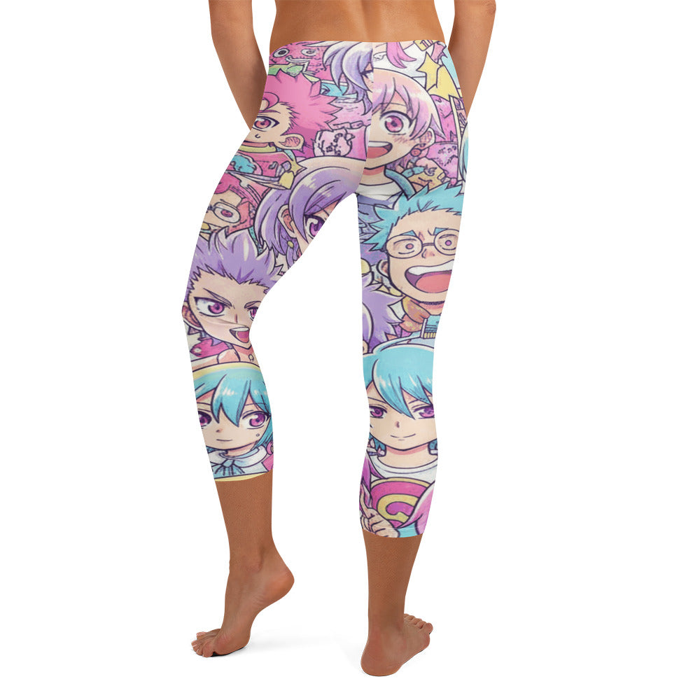 Anime Collage Pastel Dream Capri Leggings featuring a vibrant all-over anime-style print, GearBunch Capri Leggings