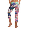Vibrant anime collage pattern on GearBunch Capri Leggings, featuring Sakura School theme, perfect for activewear and anime lovers.