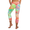 Geometric coral, pink, and aqua pattern on GearBunch Capri Leggings, featuring a coral reef theme.