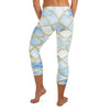 Stunning all-over print Arabic Ice Crystal pattern on GearBunch Capri Leggings, showcasing intricate geometric design and cool colors.