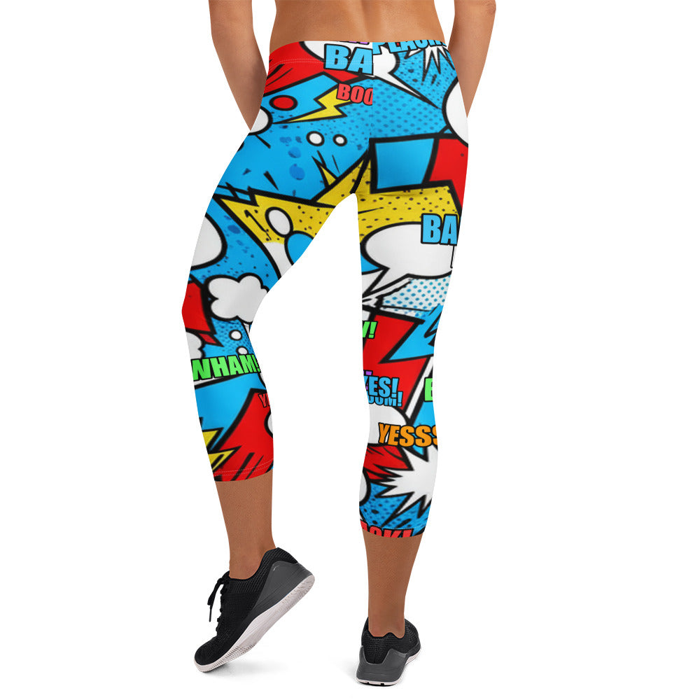 Comic Pop Electric Blue Capri Leggings | GearBunch