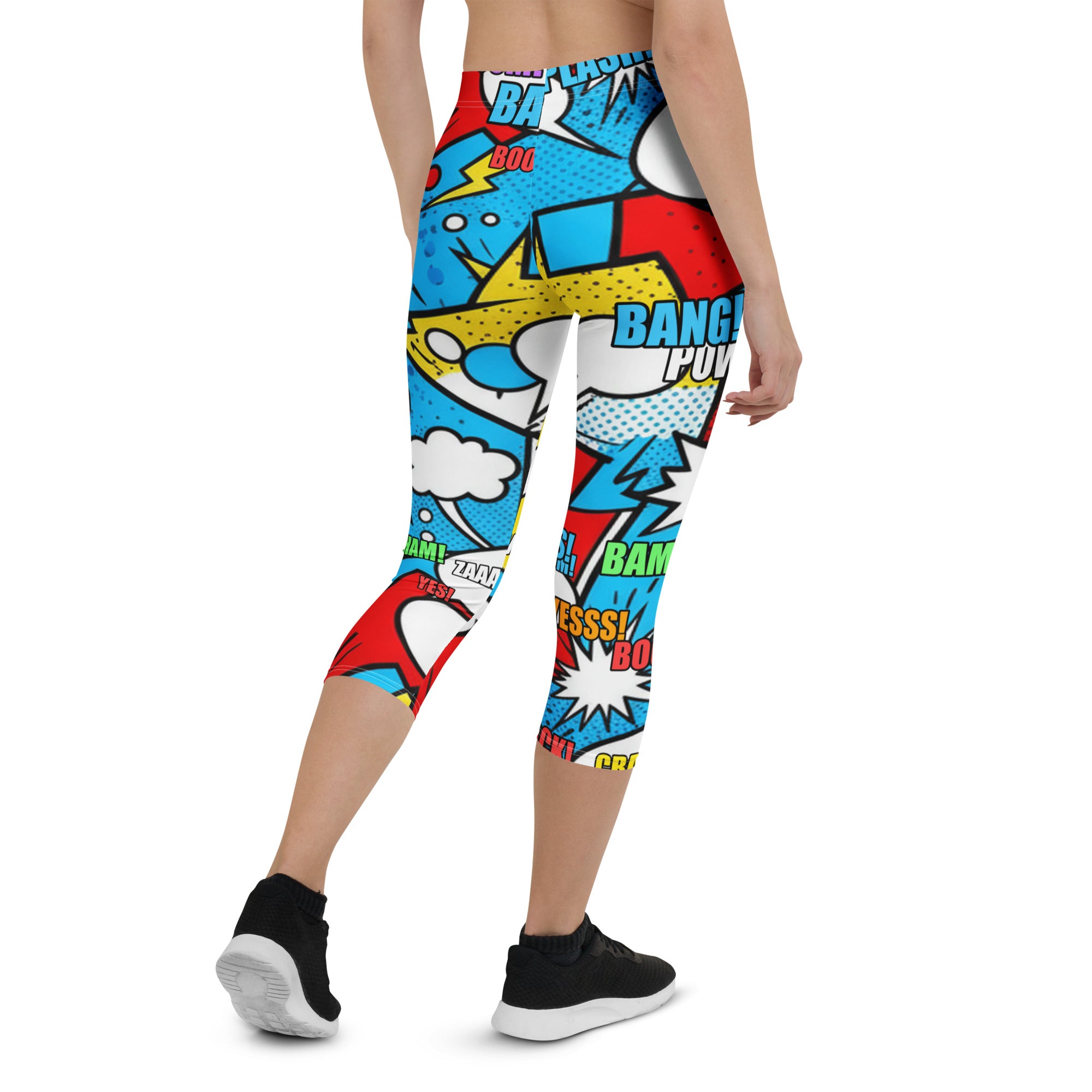Comic Pop Electric Blue Capri Leggings | GearBunch