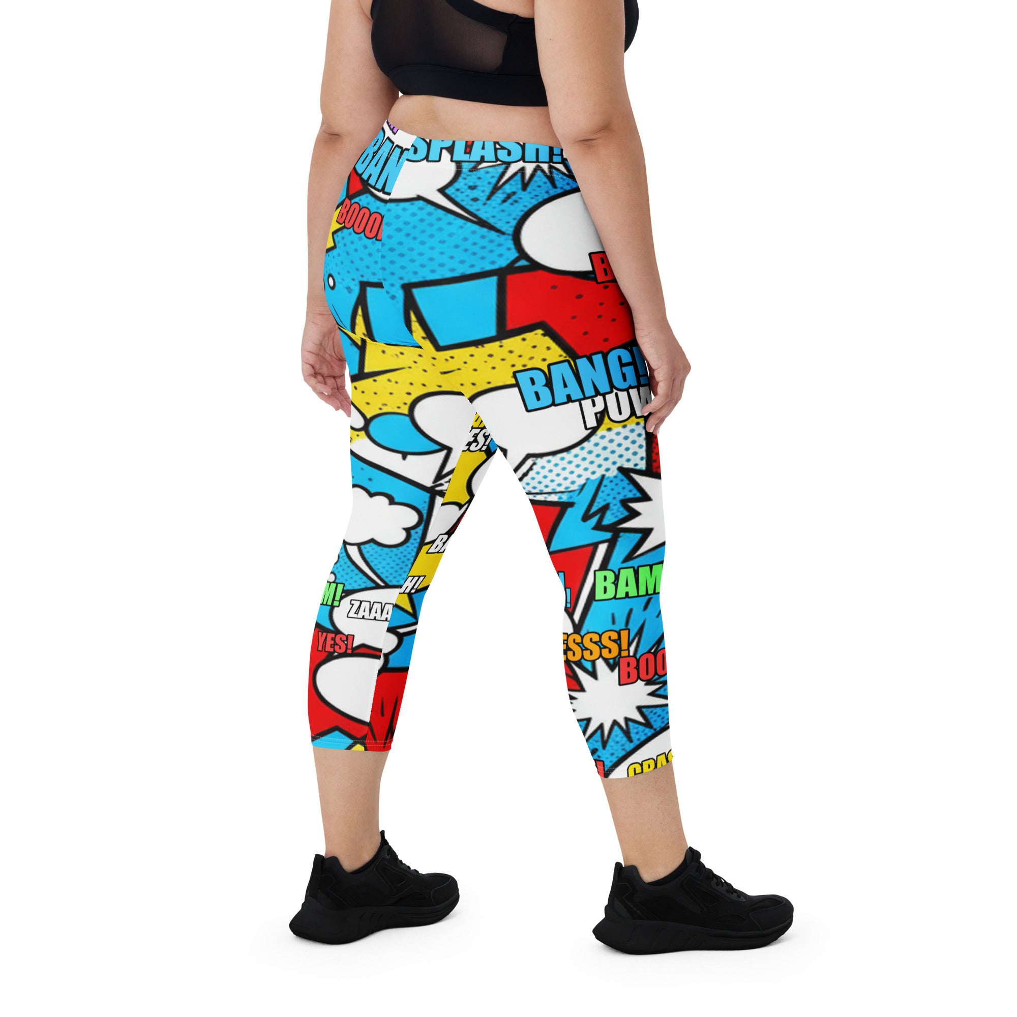 Comic Pop Electric Blue Capri Leggings | GearBunch