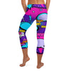 Explosive comic book style pattern on GearBunch Comic Pop Galaxy Purple Capri Leggings.