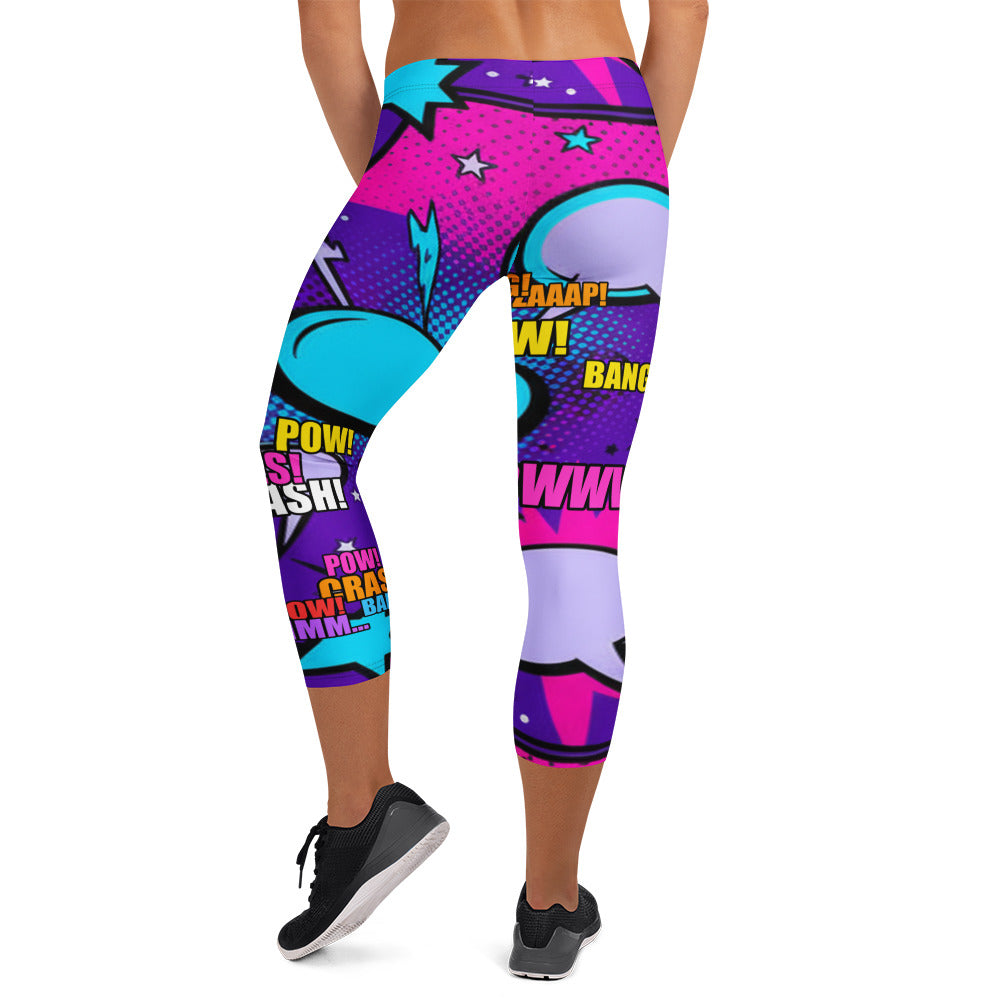 Comic Pop Galaxy Purple Capri Leggings | GearBunch