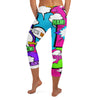 Bold all-over print of comic book graphics on GearBunch Comic Pop Neon Pink Capri Leggings.
