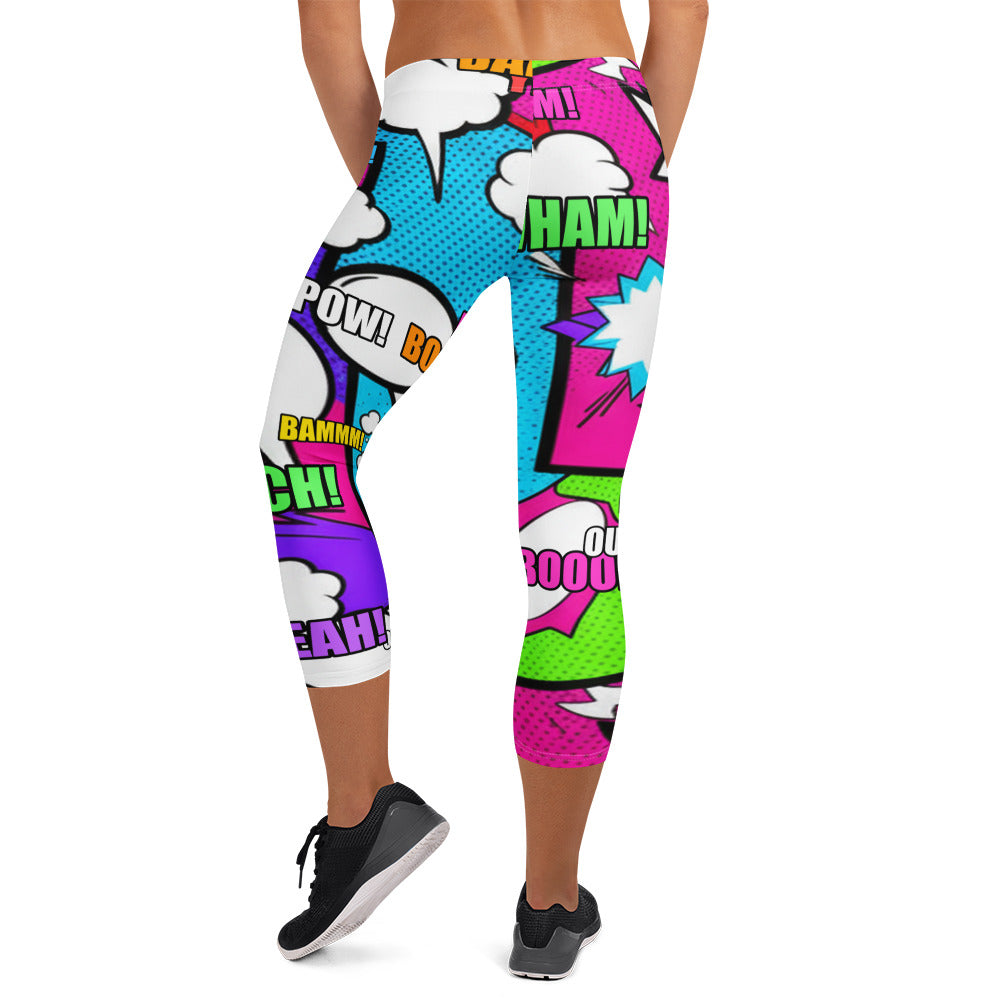 Comic Pop Neon Pink Capri Leggings | GearBunch