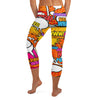 Comic Pop Sunset Orange Capri Leggings featuring retro comic book sound effects. GearBunch Capri Leggings.