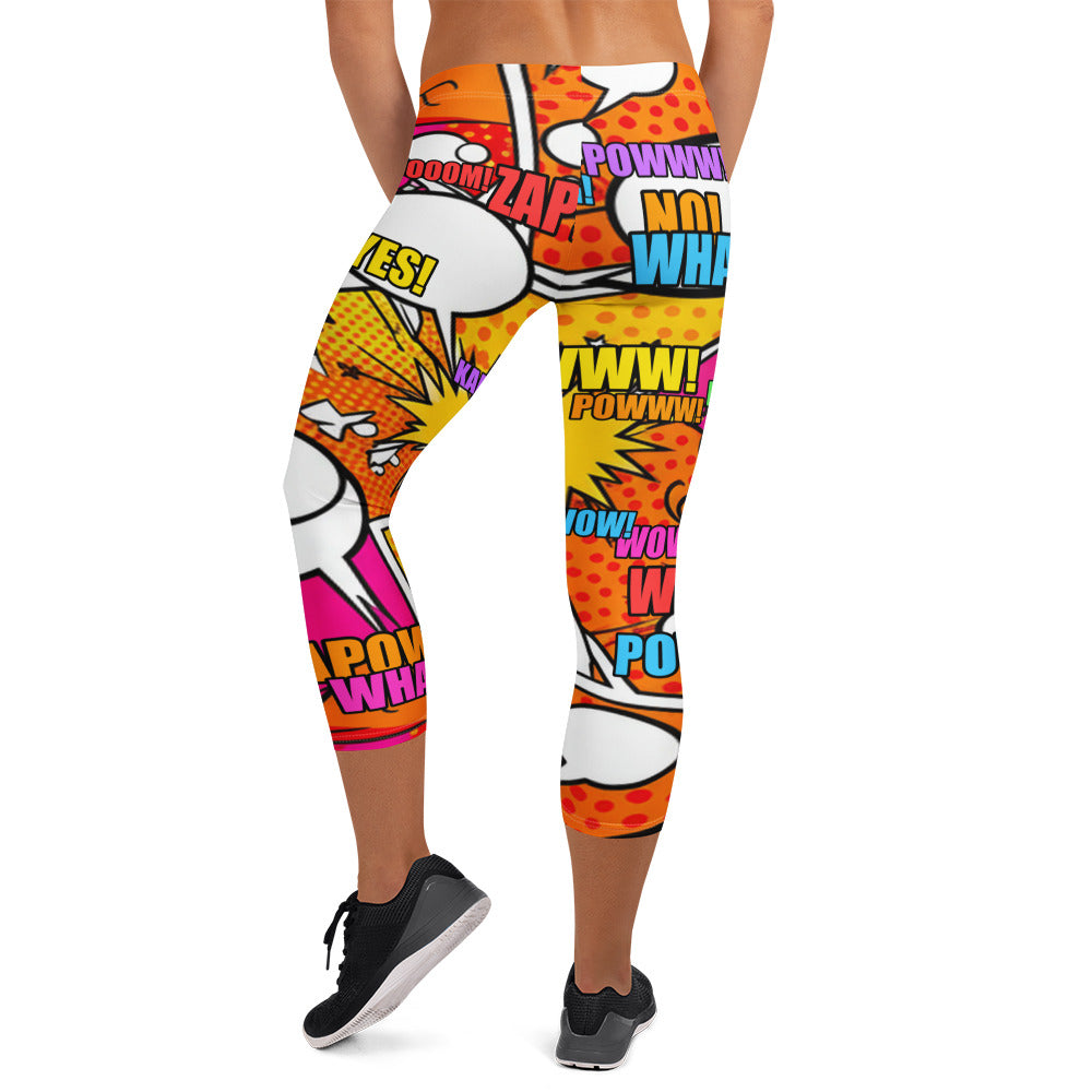 Comic Pop Sunset Orange Capri Leggings | GearBunch