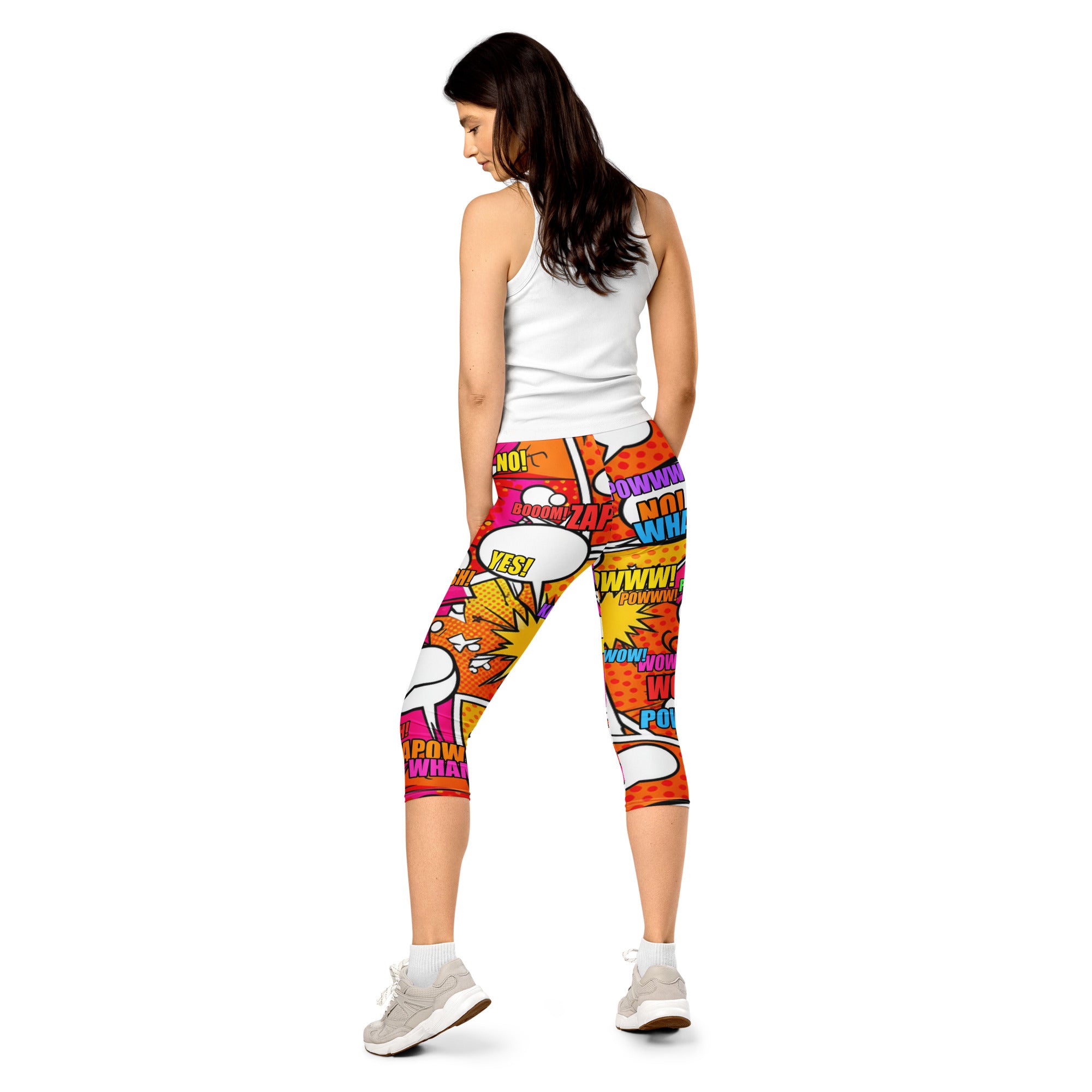 Comic Pop Sunset Orange Capri Leggings | GearBunch