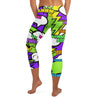 Ultra-vibrant comic book style print on GearBunch Capri Leggings, featuring neon green, black, and purple.