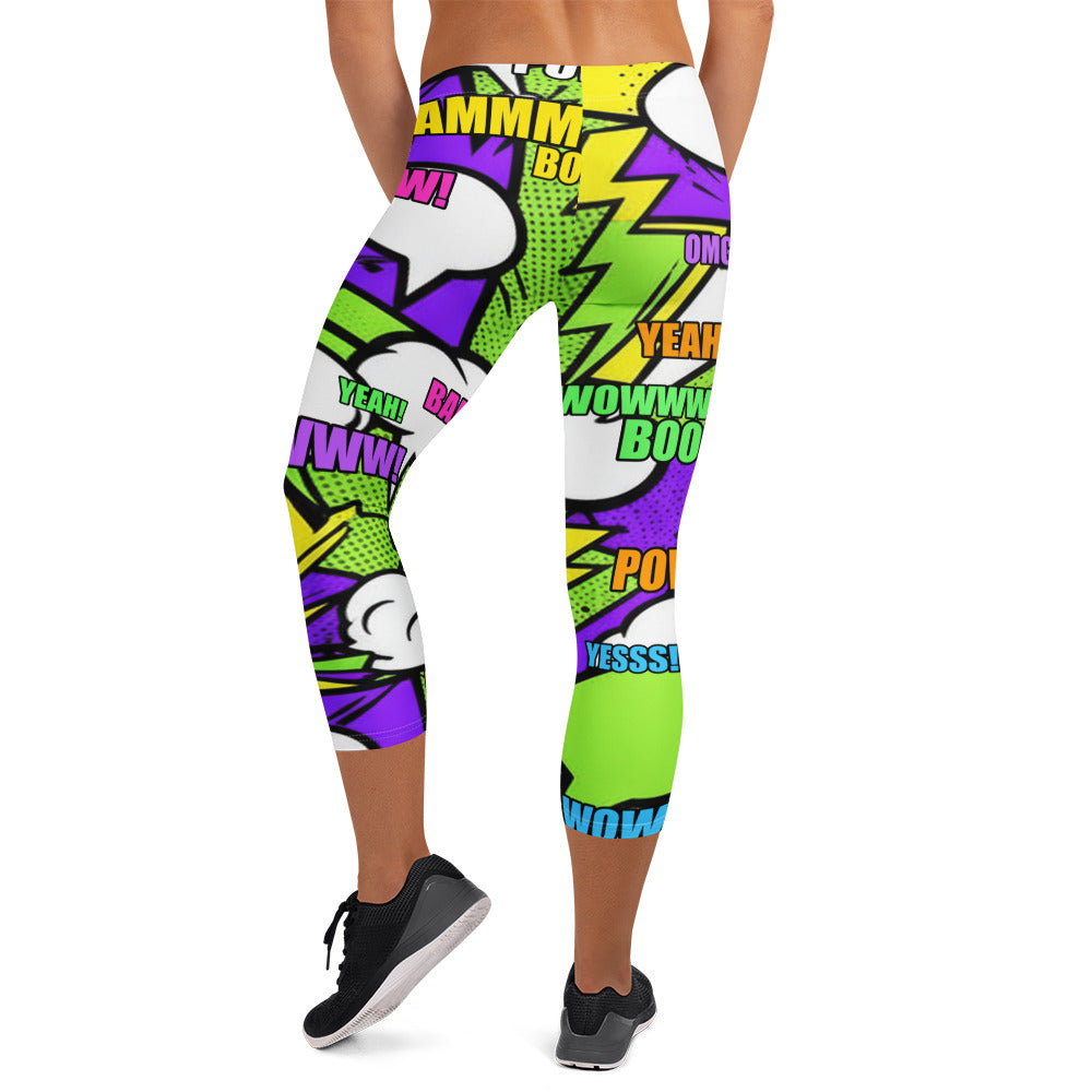 Comic Pop Toxic Green Capri Leggings | GearBunch