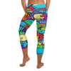 Comic Strip Pirate Adventure Capri Leggings by GearBunch, featuring a bold pirate comic book design with speech bubbles and action lines.